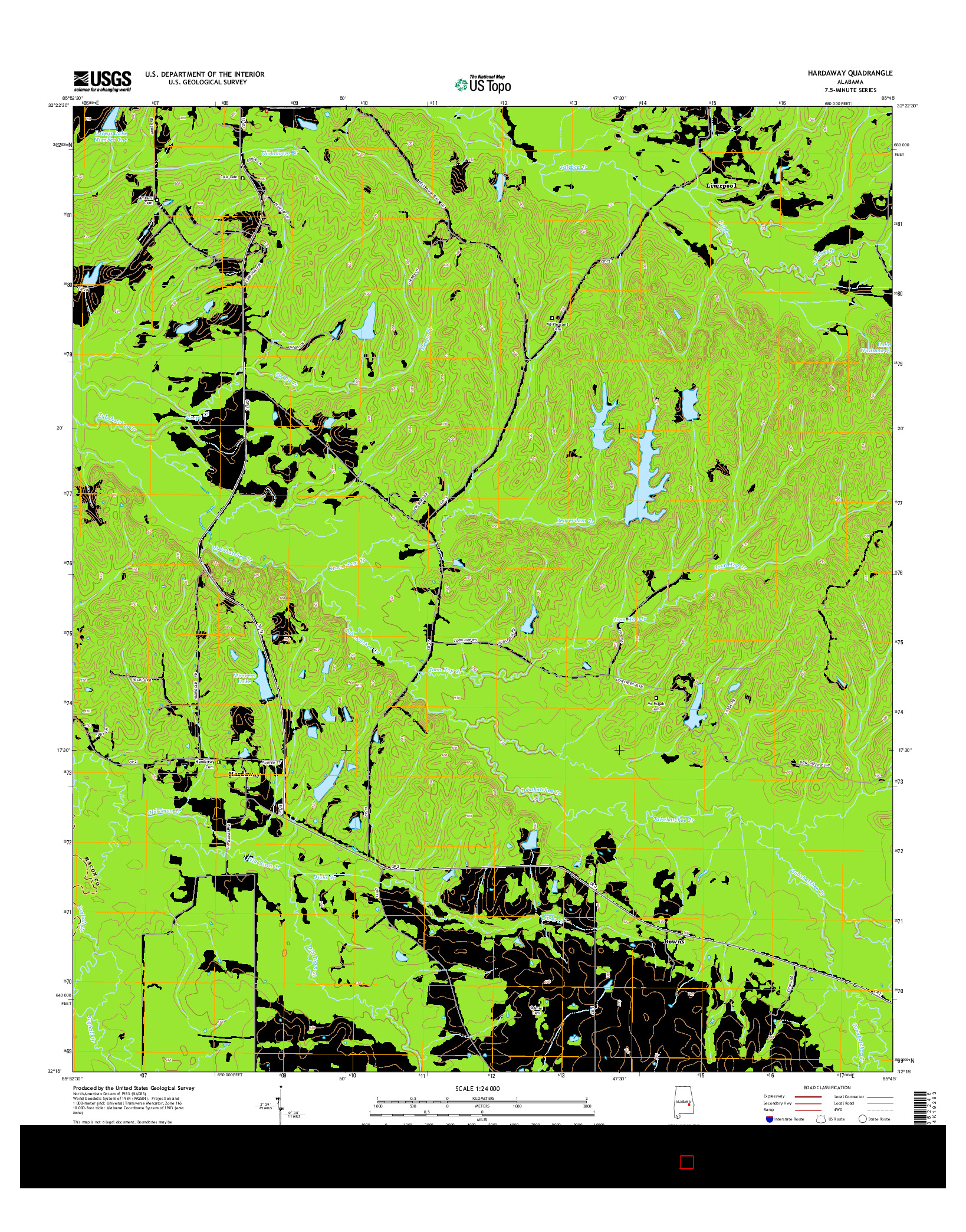 USGS US TOPO 7.5-MINUTE MAP FOR HARDAWAY, AL 2014