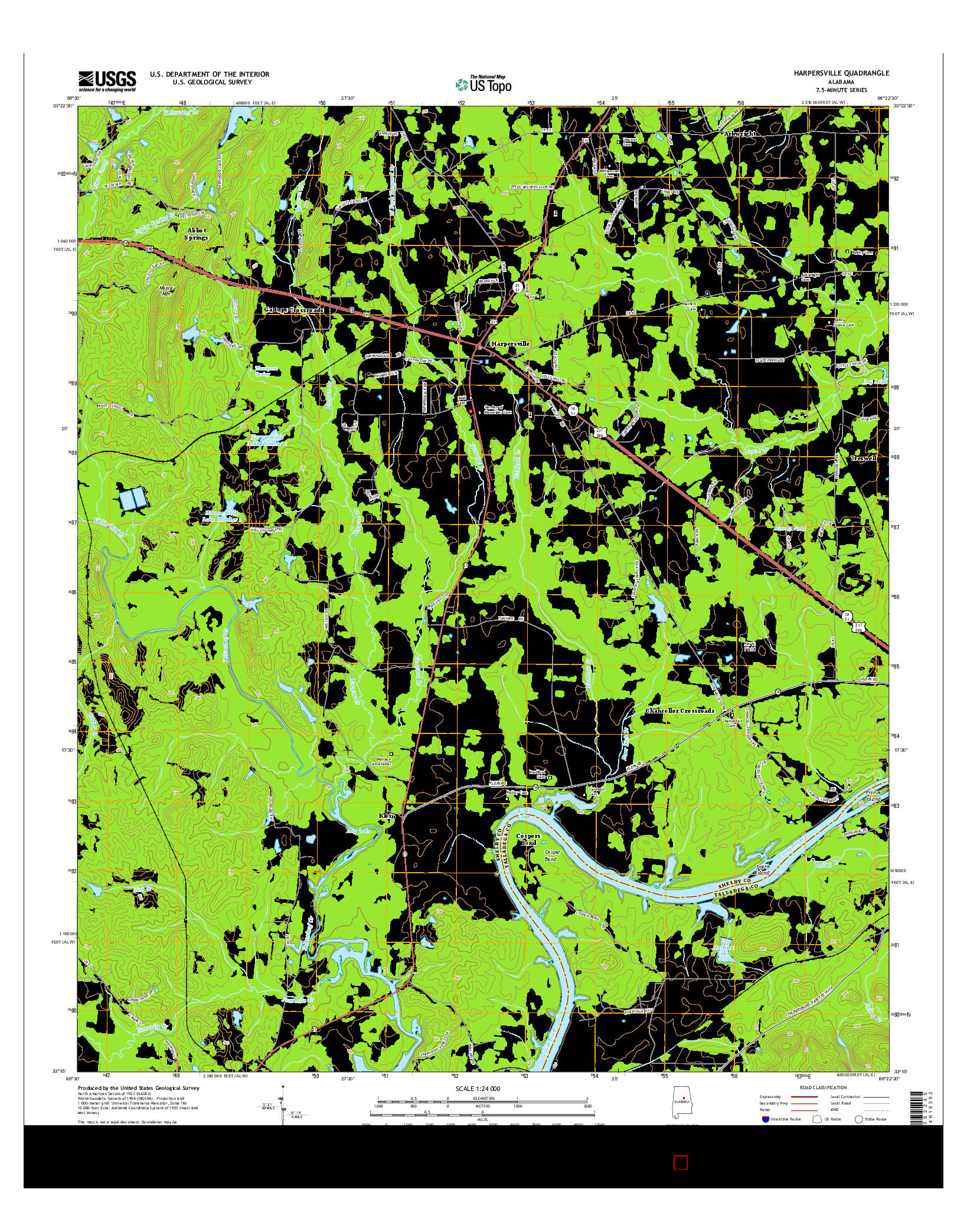 USGS US TOPO 7.5-MINUTE MAP FOR HARPERSVILLE, AL 2014