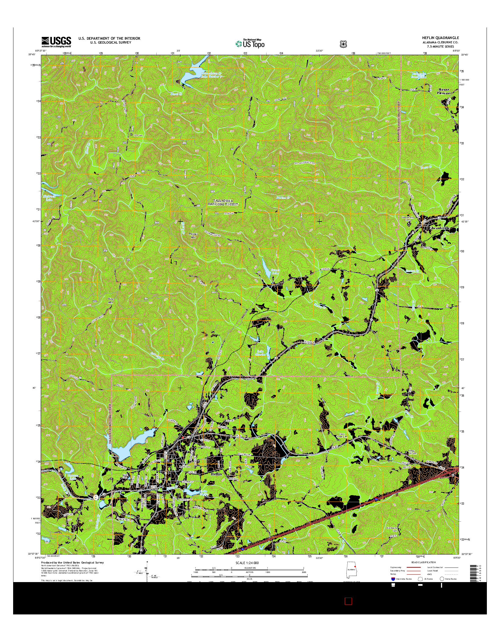 USGS US TOPO 7.5-MINUTE MAP FOR HEFLIN, AL 2014