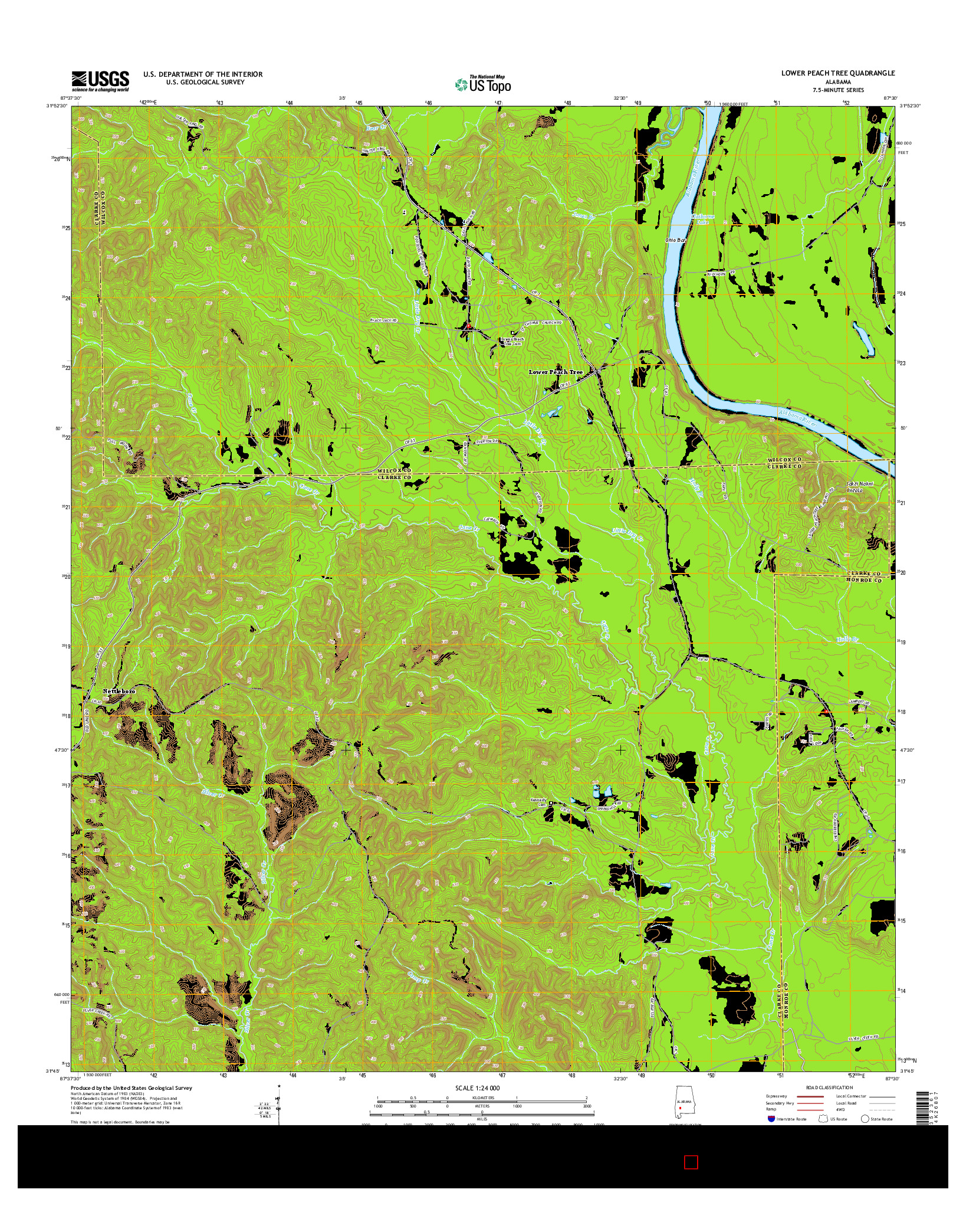 USGS US TOPO 7.5-MINUTE MAP FOR LOWER PEACH TREE, AL 2014