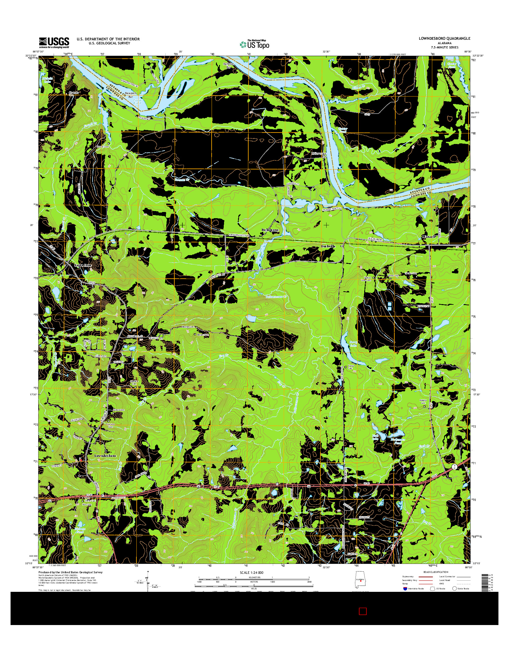 USGS US TOPO 7.5-MINUTE MAP FOR LOWNDESBORO, AL 2014