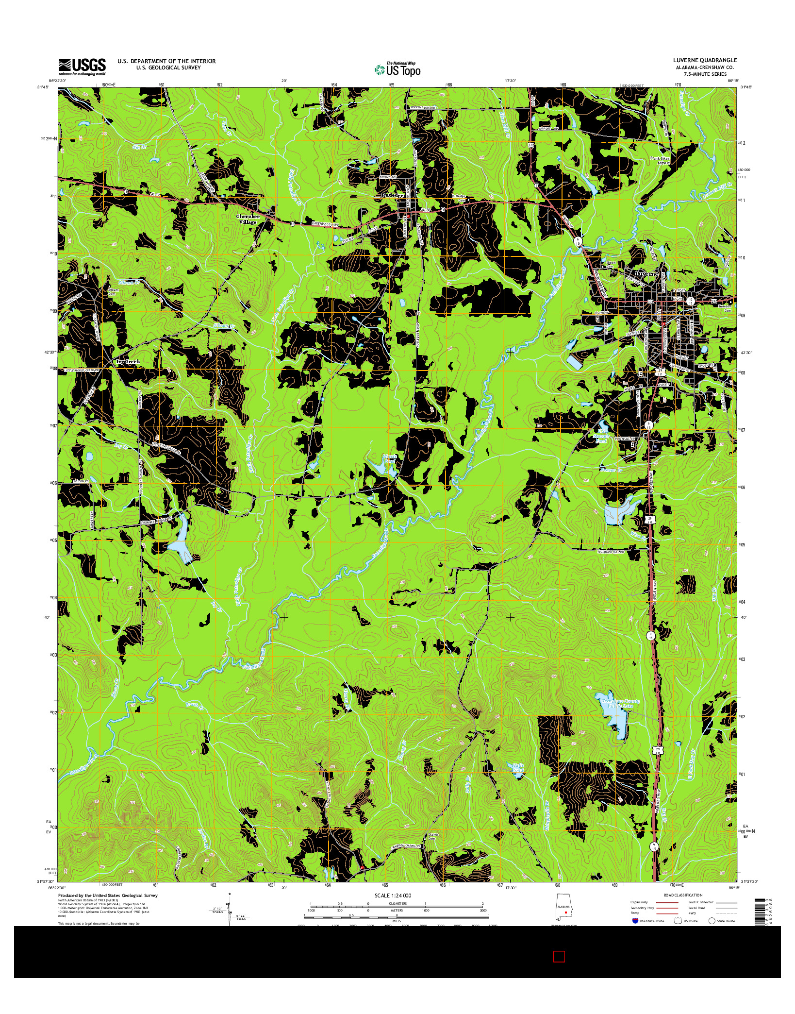 USGS US TOPO 7.5-MINUTE MAP FOR LUVERNE, AL 2014