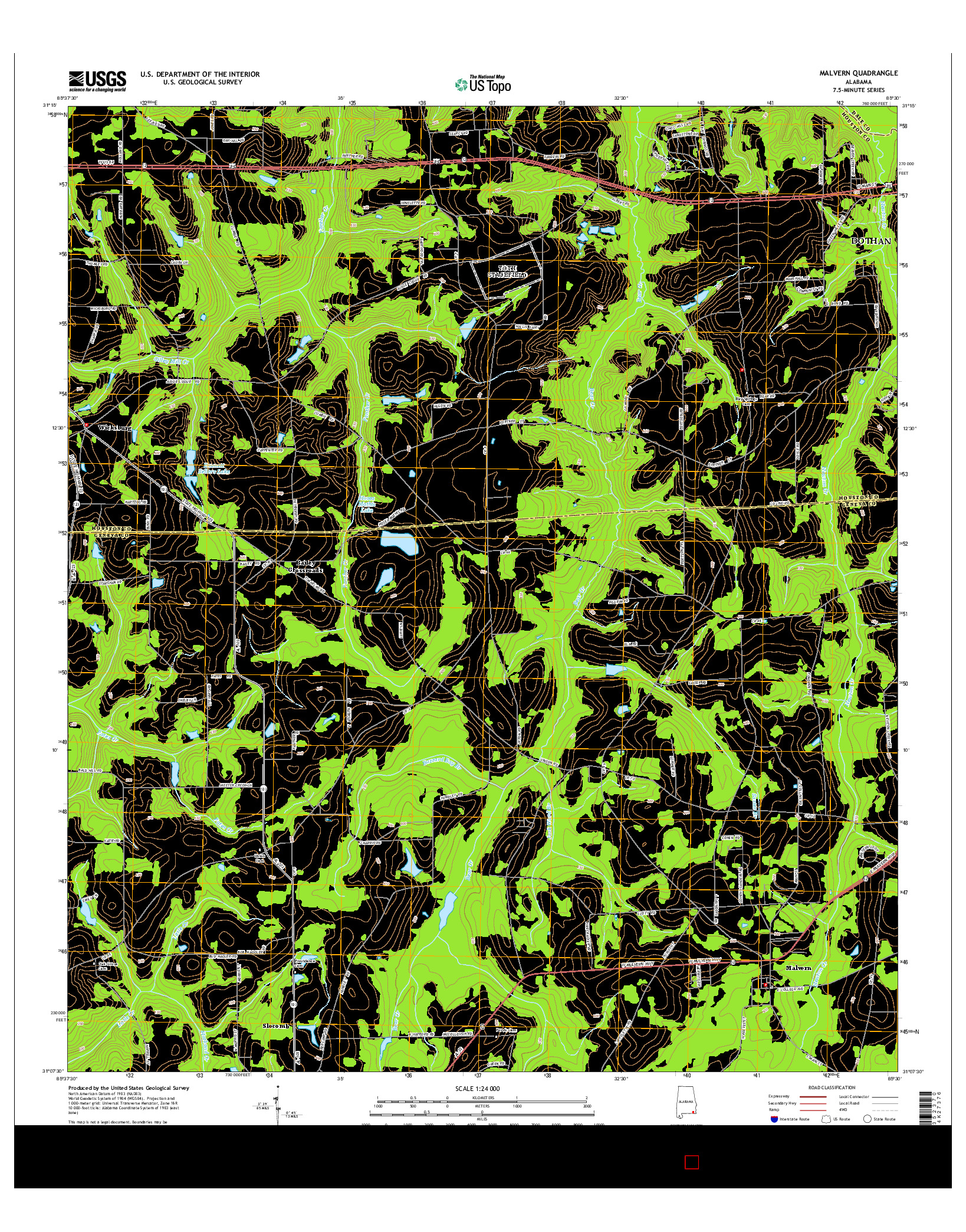 USGS US TOPO 7.5-MINUTE MAP FOR MALVERN, AL 2014