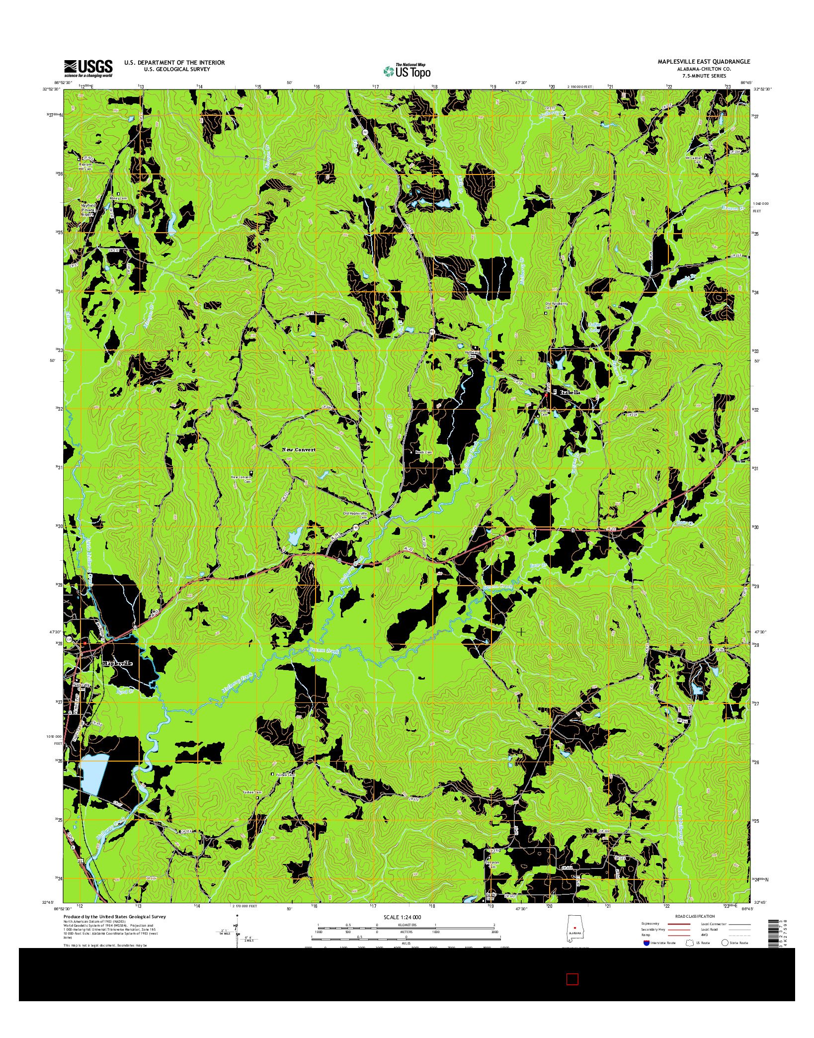 USGS US TOPO 7.5-MINUTE MAP FOR MAPLESVILLE EAST, AL 2014