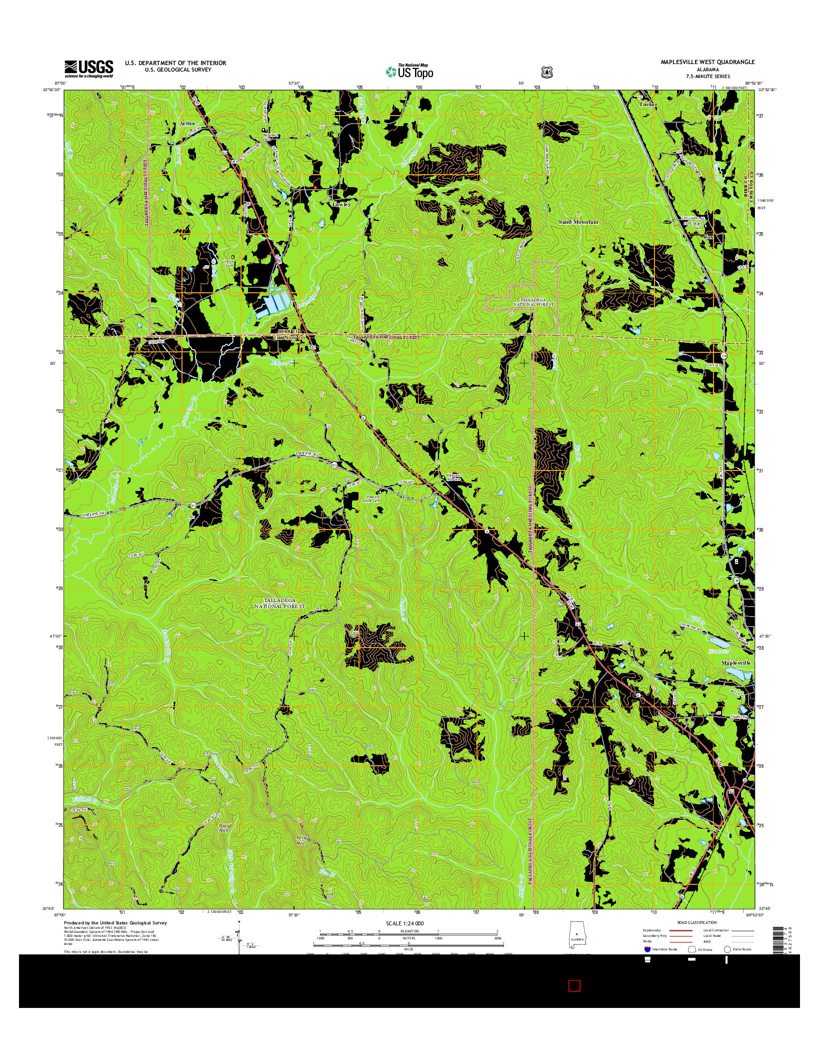 USGS US TOPO 7.5-MINUTE MAP FOR MAPLESVILLE WEST, AL 2014