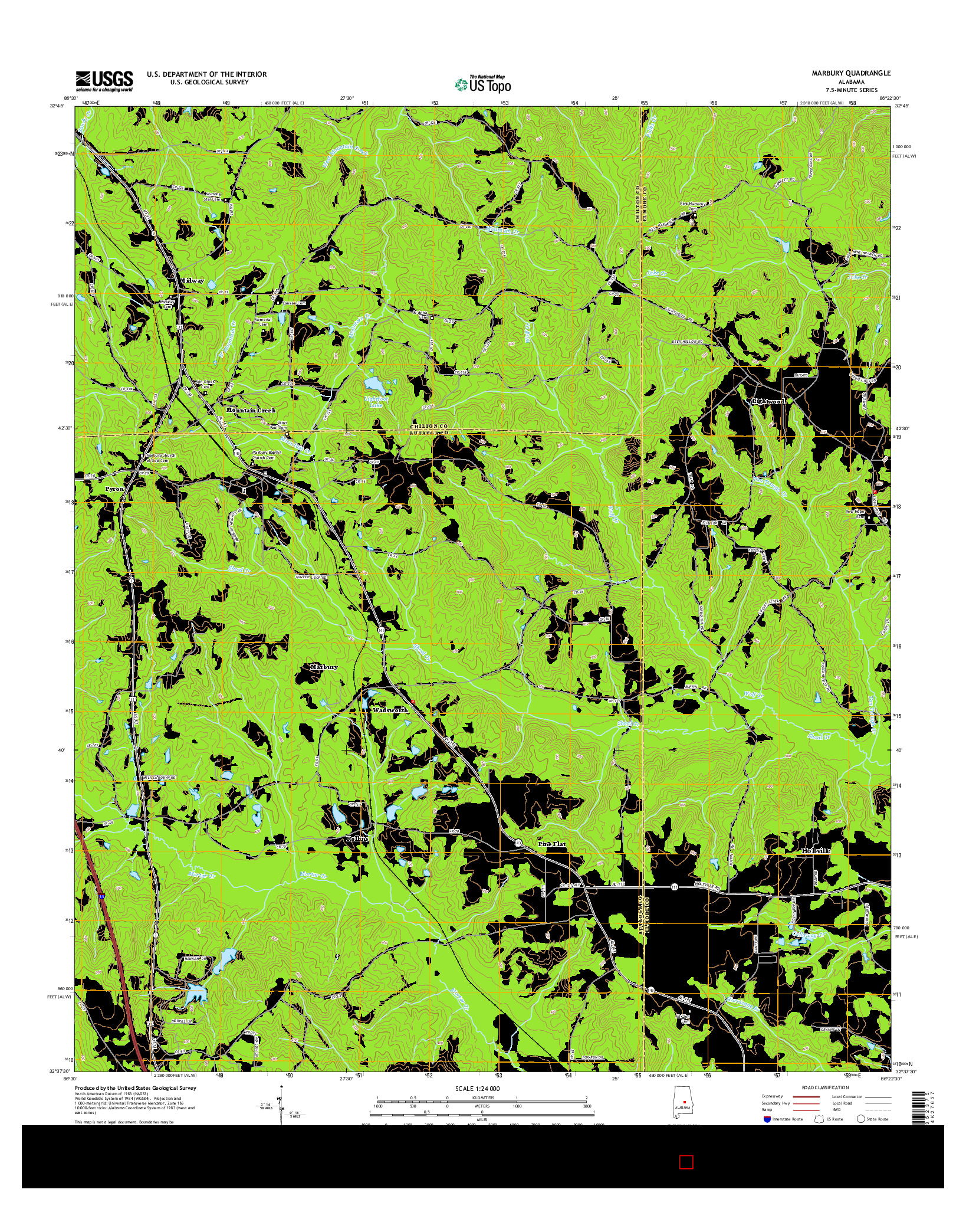 USGS US TOPO 7.5-MINUTE MAP FOR MARBURY, AL 2014