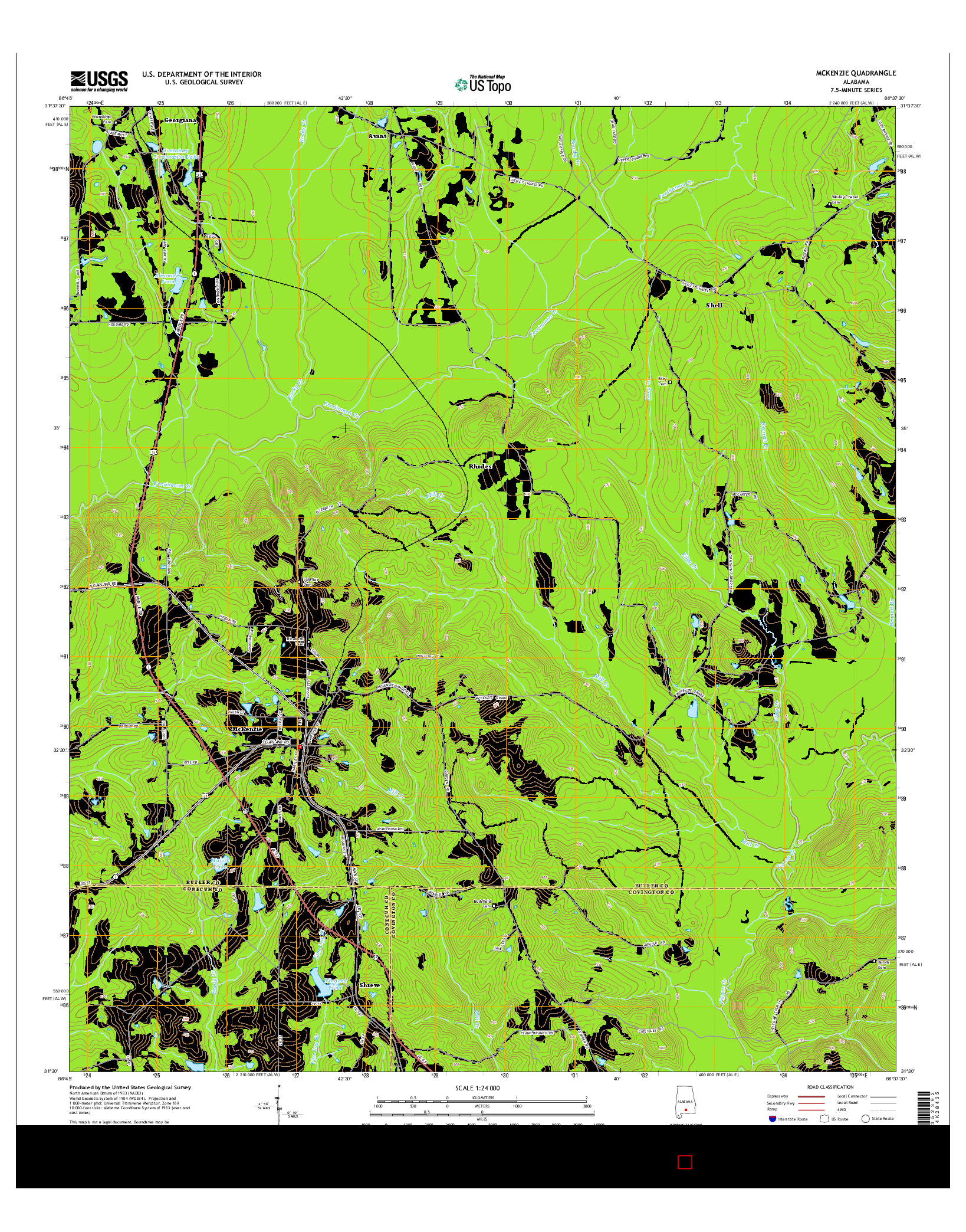 USGS US TOPO 7.5-MINUTE MAP FOR MCKENZIE, AL 2014