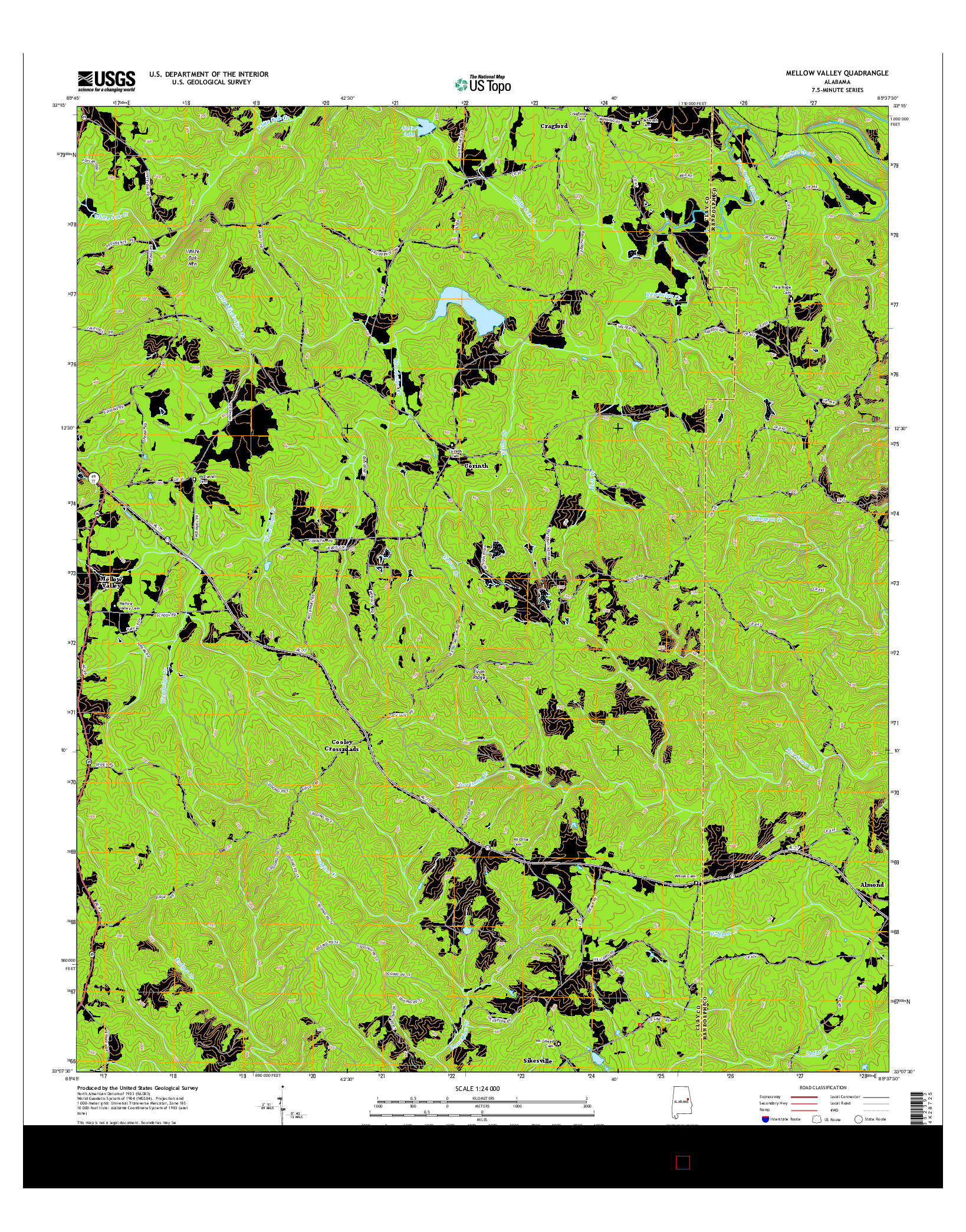 USGS US TOPO 7.5-MINUTE MAP FOR MELLOW VALLEY, AL 2014