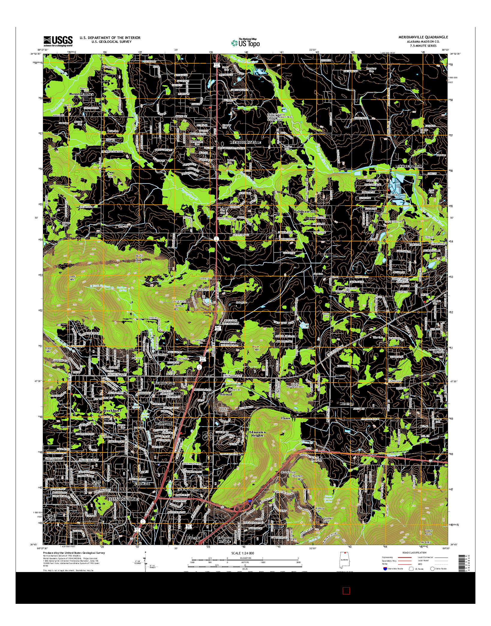 USGS US TOPO 7.5-MINUTE MAP FOR MERIDIANVILLE, AL 2014