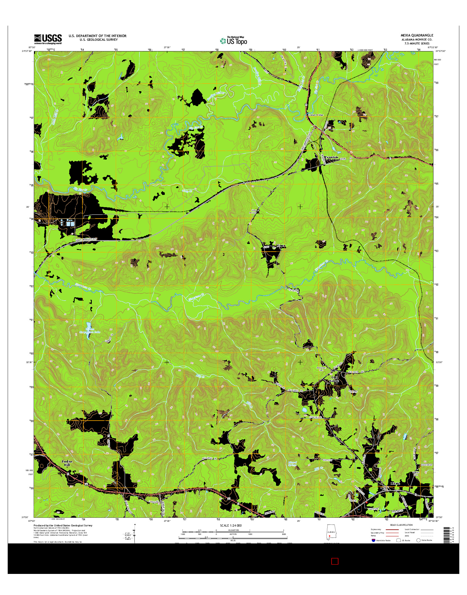 USGS US TOPO 7.5-MINUTE MAP FOR MEXIA, AL 2014