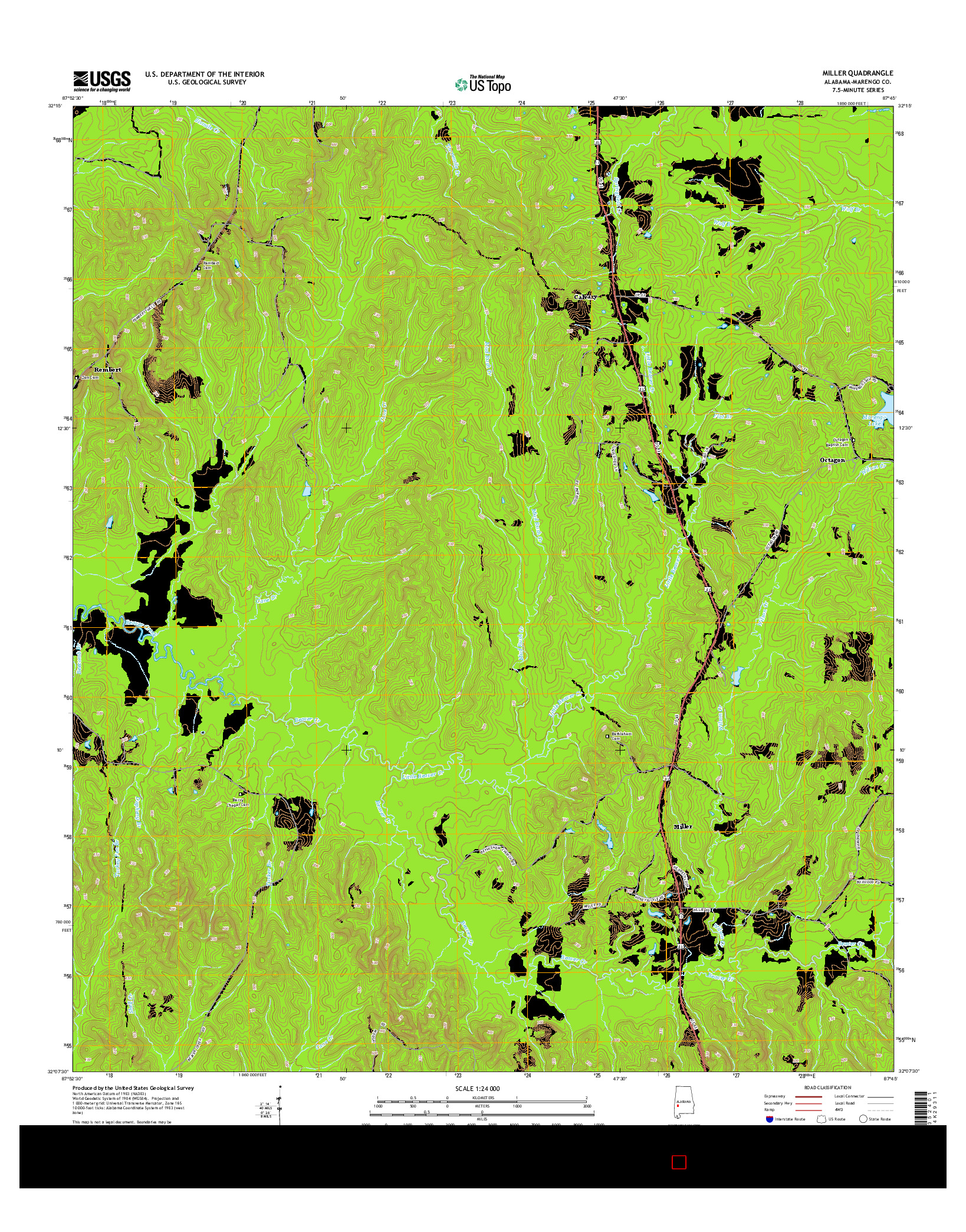 USGS US TOPO 7.5-MINUTE MAP FOR MILLER, AL 2014
