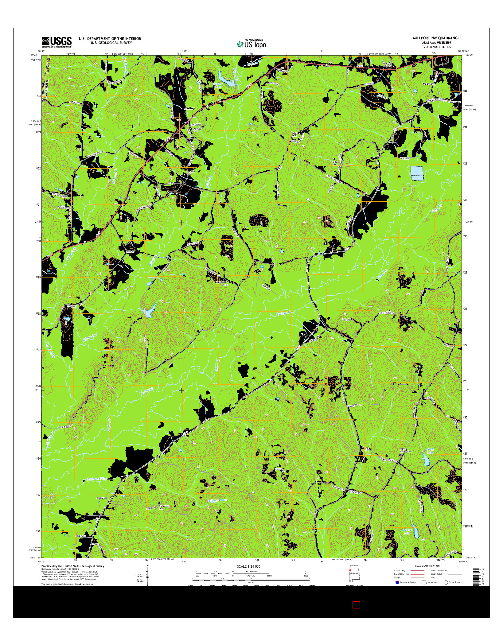 USGS US TOPO 7.5-MINUTE MAP FOR MILLPORT NW, AL-MS 2014