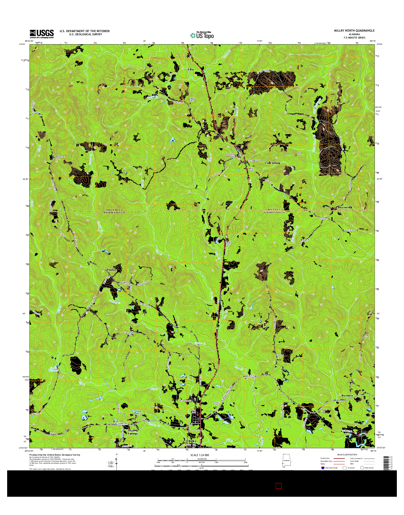 USGS US TOPO 7.5-MINUTE MAP FOR MILLRY NORTH, AL 2014