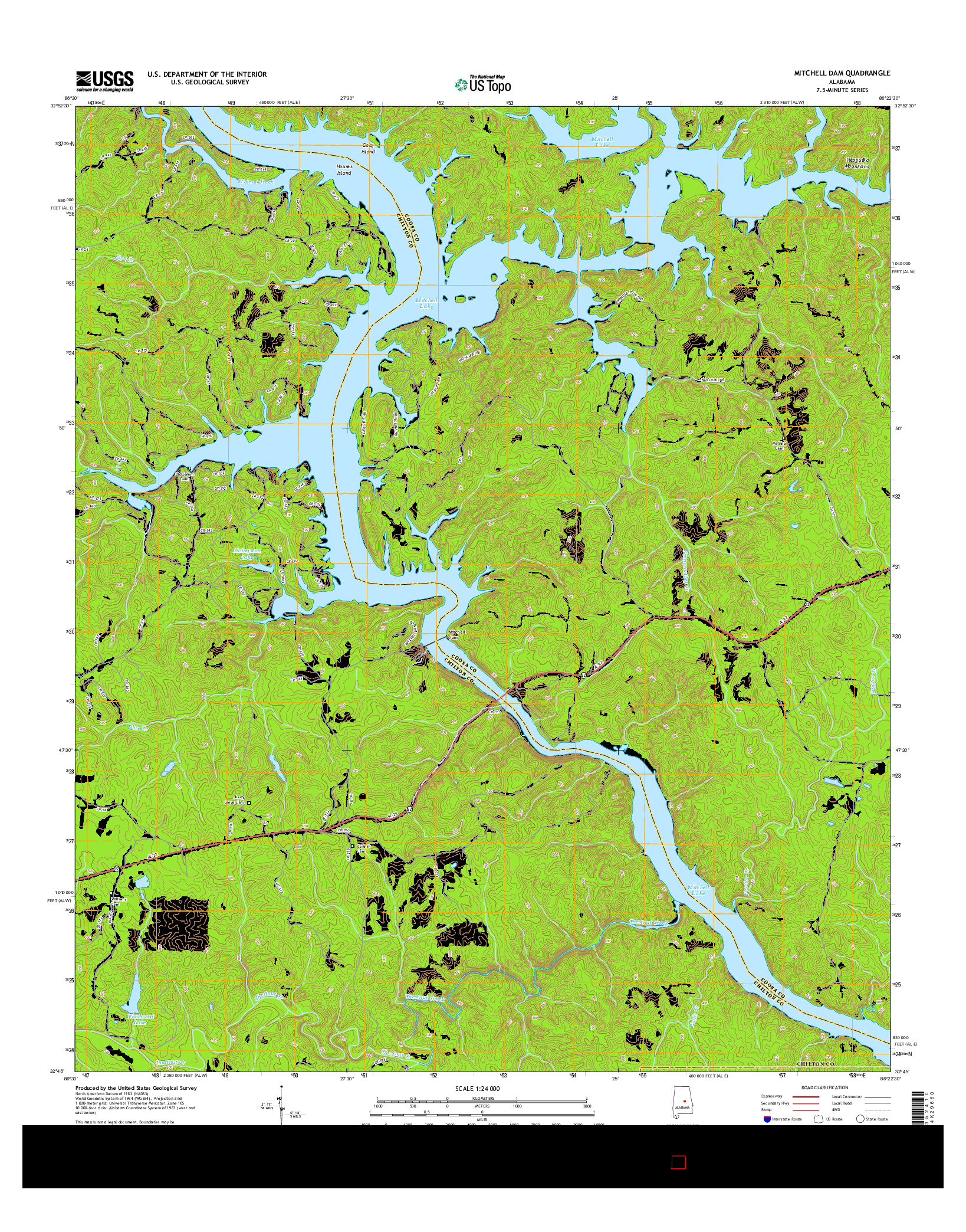 USGS US TOPO 7.5-MINUTE MAP FOR MITCHELL DAM, AL 2014