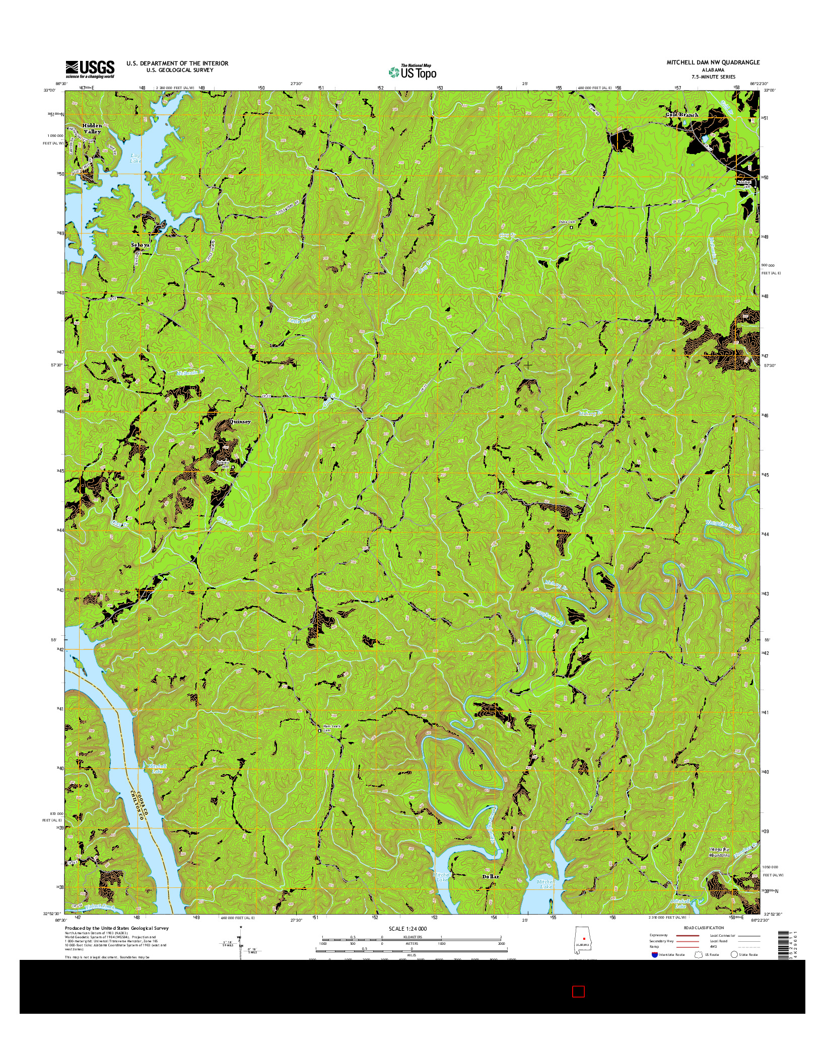 USGS US TOPO 7.5-MINUTE MAP FOR MITCHELL DAM NW, AL 2014