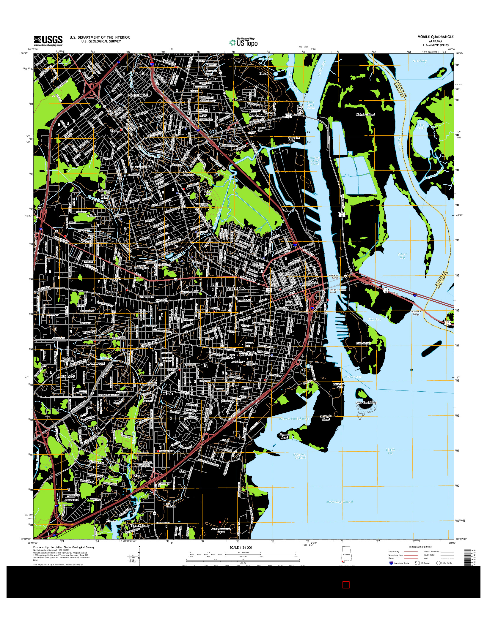 USGS US TOPO 7.5-MINUTE MAP FOR MOBILE, AL 2014