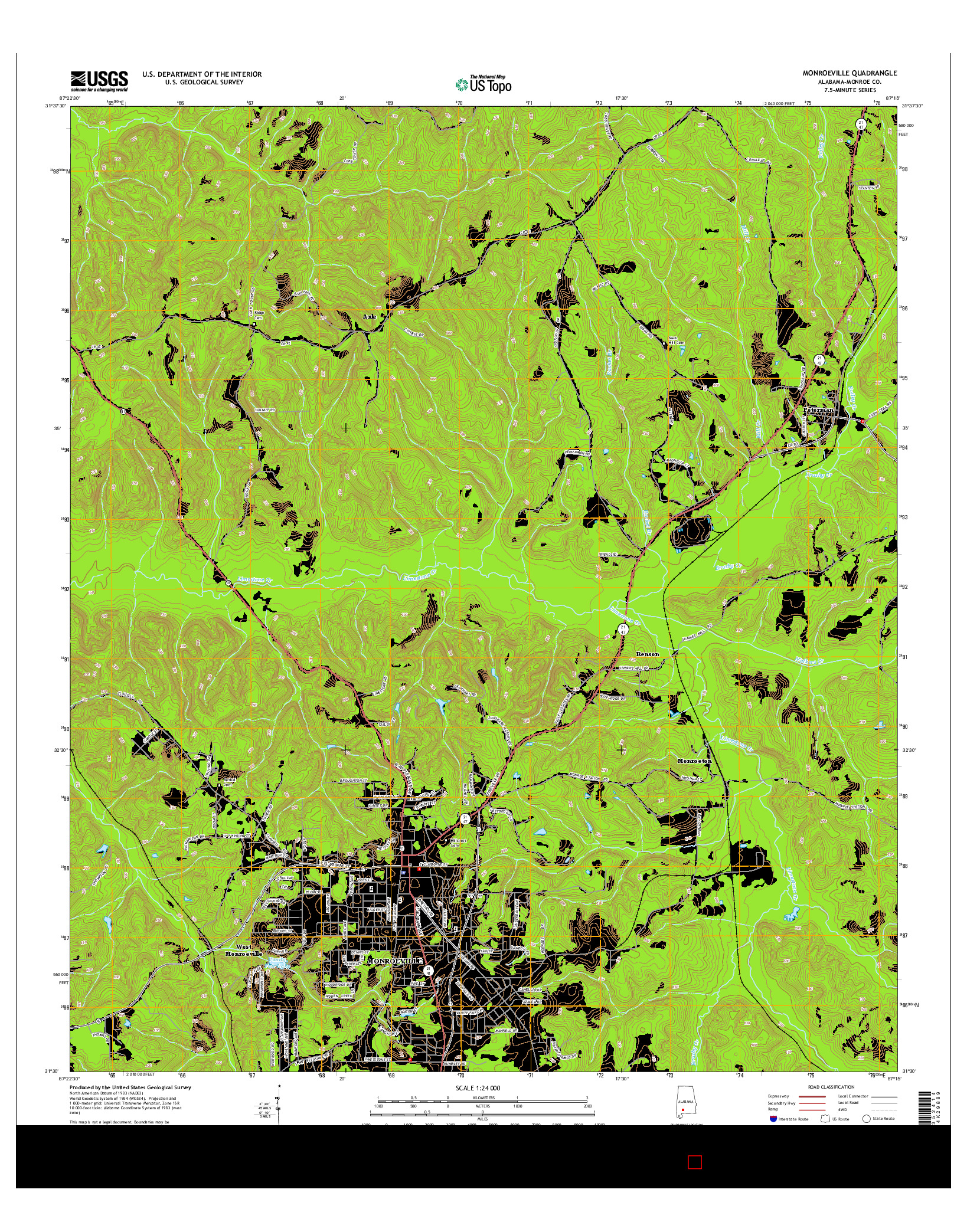 USGS US TOPO 7.5-MINUTE MAP FOR MONROEVILLE, AL 2014