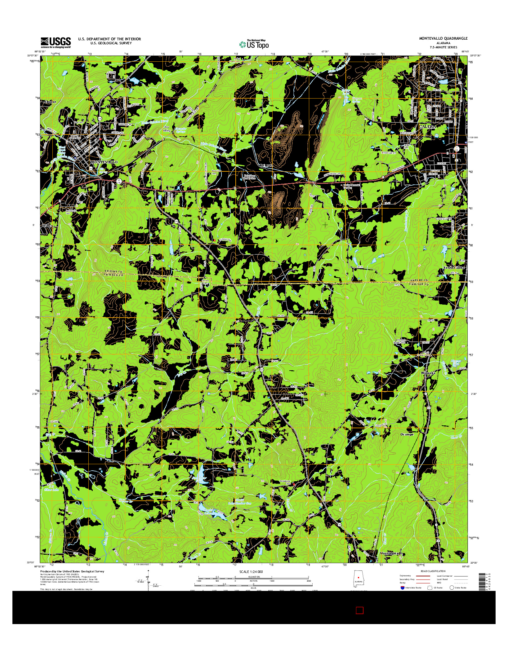 USGS US TOPO 7.5-MINUTE MAP FOR MONTEVALLO, AL 2014