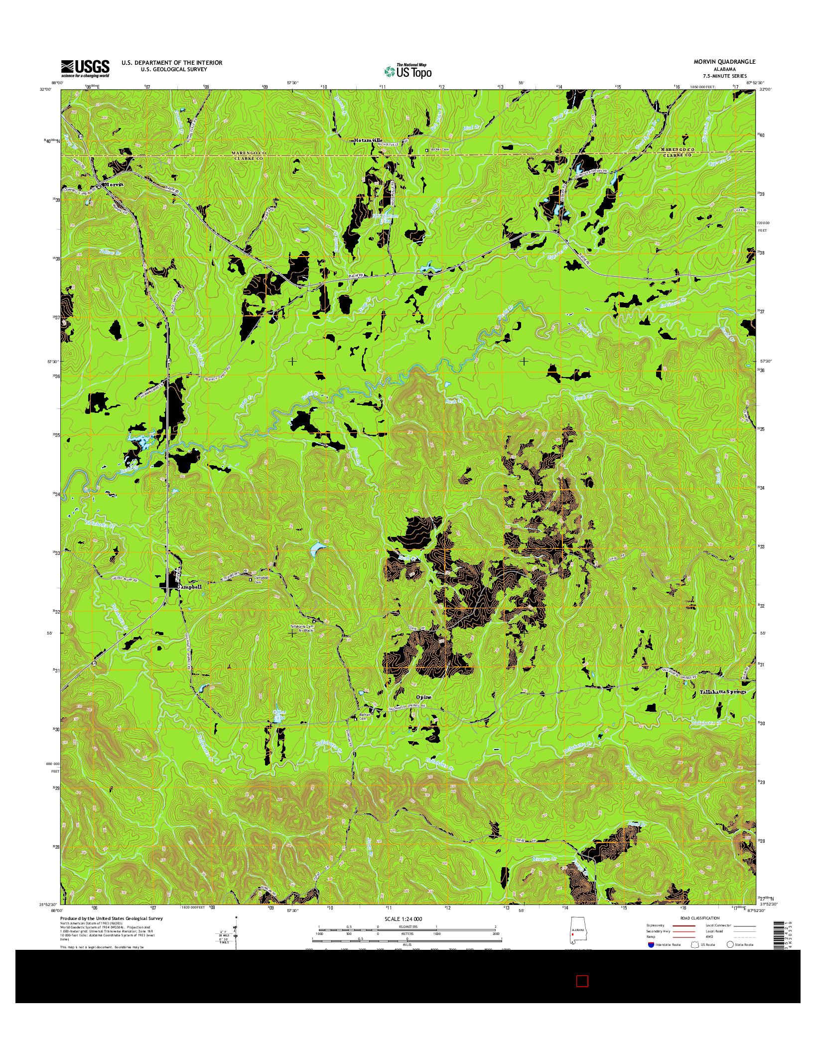 USGS US TOPO 7.5-MINUTE MAP FOR MORVIN, AL 2014