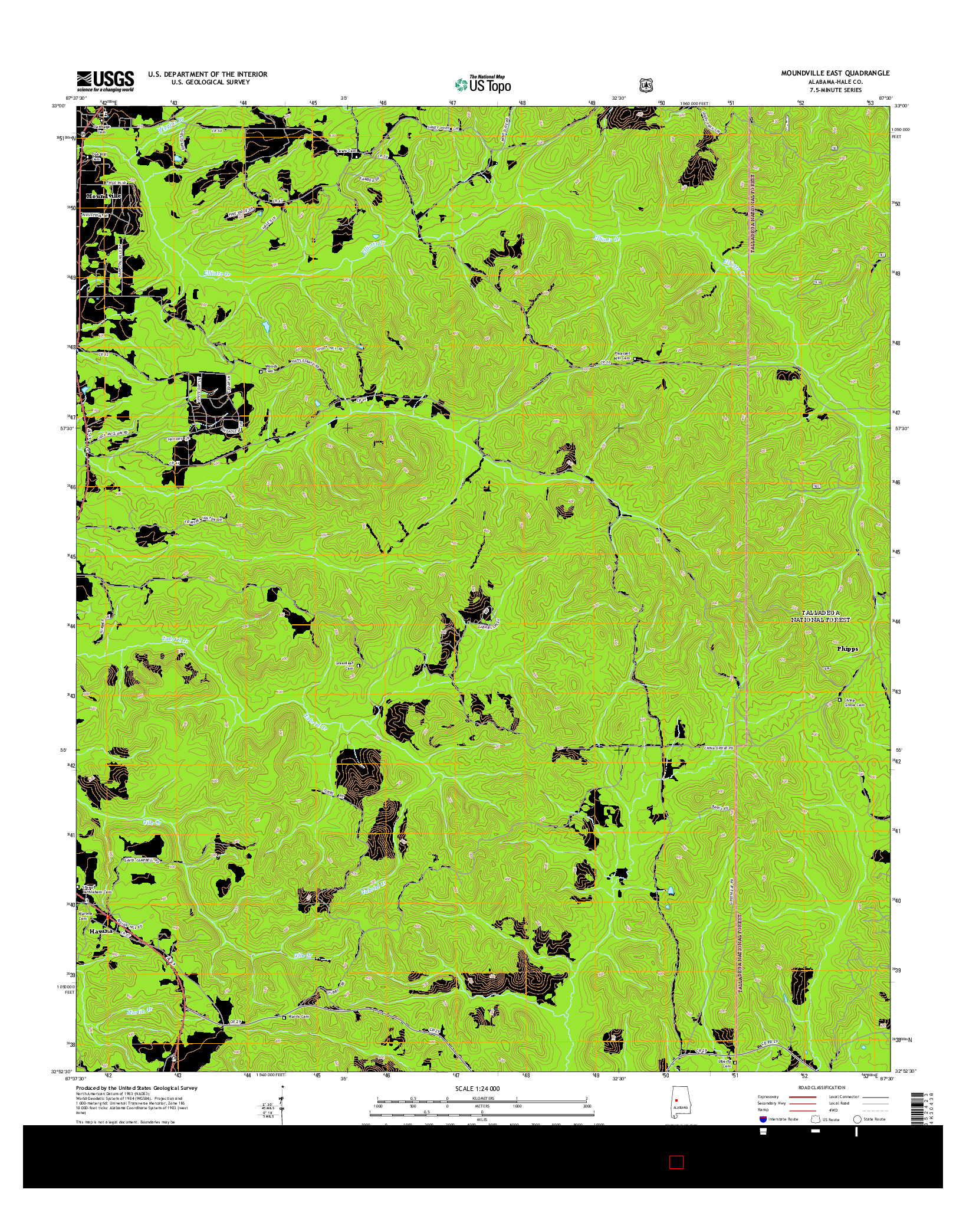 USGS US TOPO 7.5-MINUTE MAP FOR MOUNDVILLE EAST, AL 2014