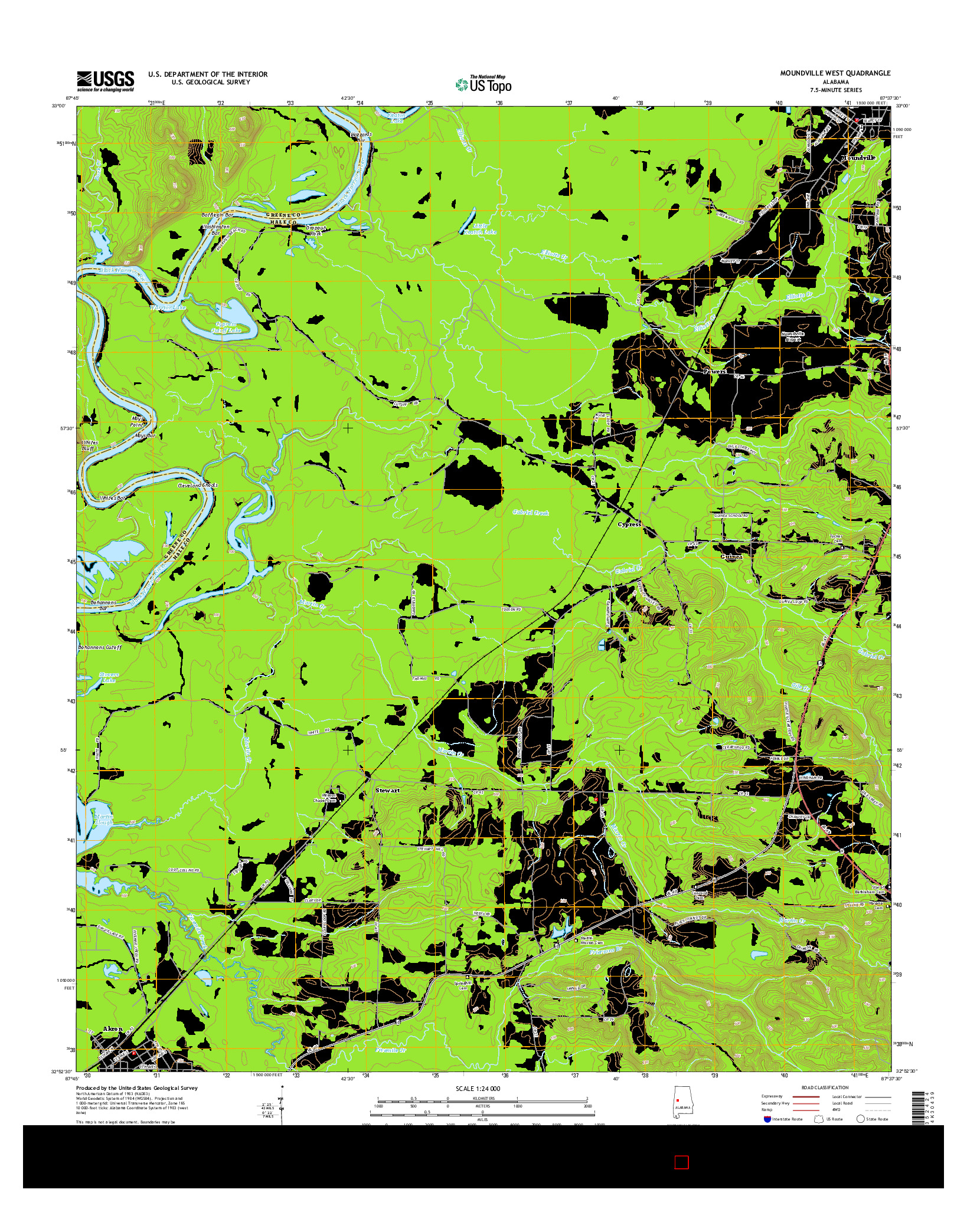 USGS US TOPO 7.5-MINUTE MAP FOR MOUNDVILLE WEST, AL 2014