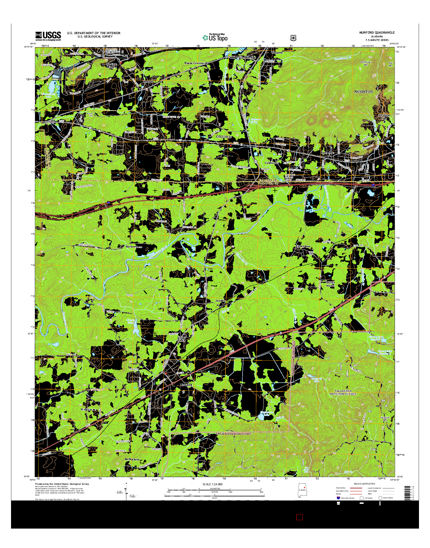 USGS US TOPO 7.5-MINUTE MAP FOR MUNFORD, AL 2014