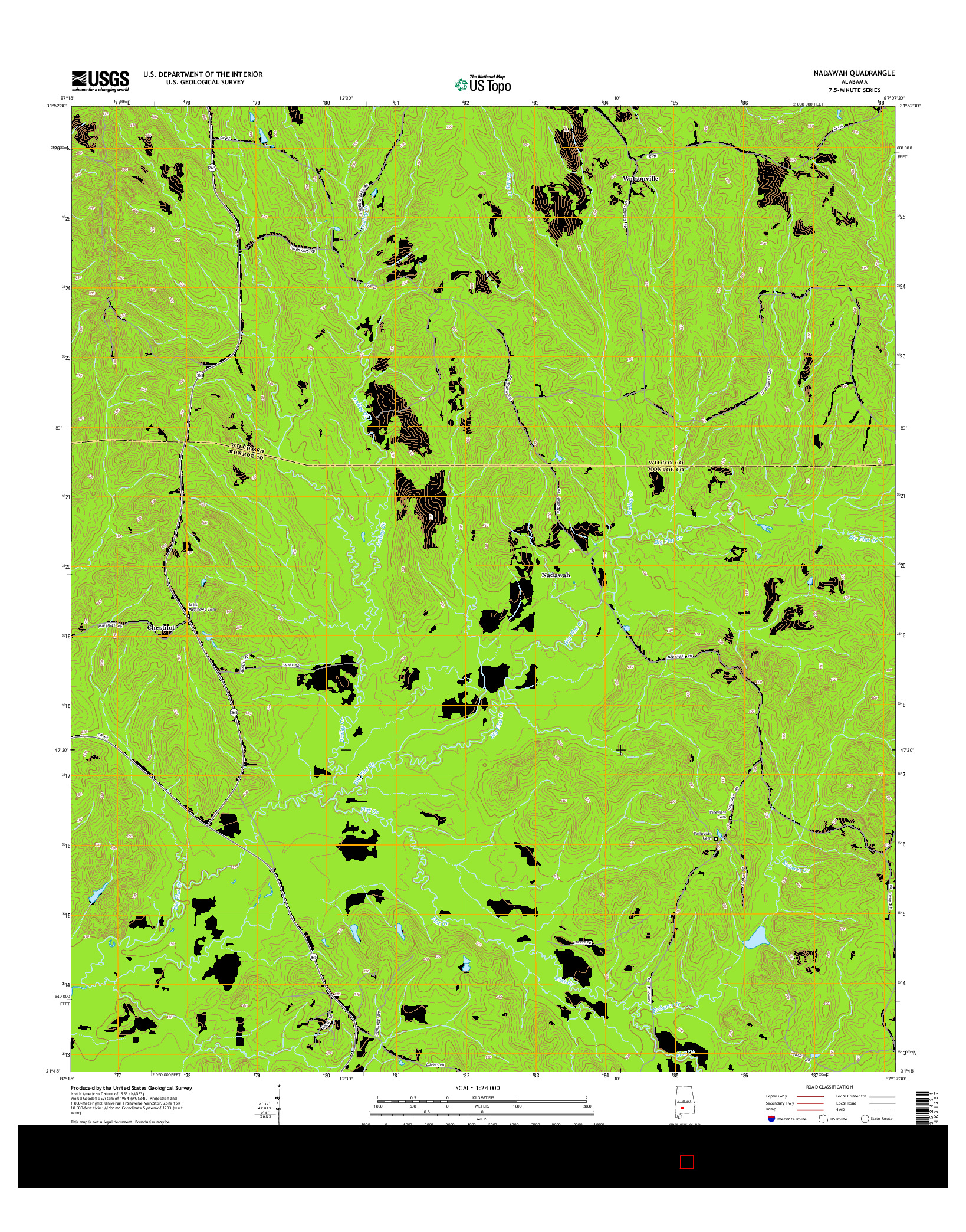 USGS US TOPO 7.5-MINUTE MAP FOR NADAWAH, AL 2014