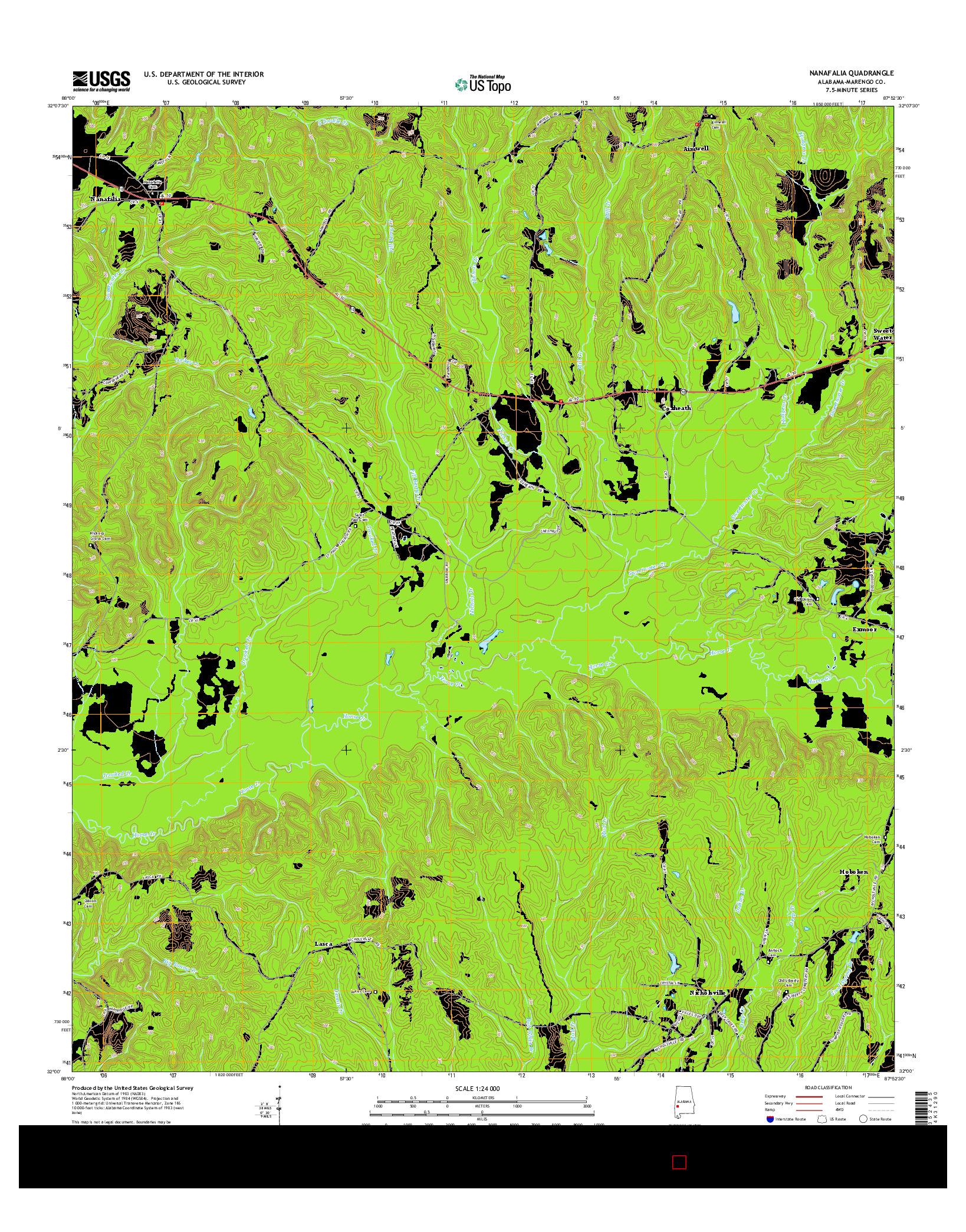 USGS US TOPO 7.5-MINUTE MAP FOR NANAFALIA, AL 2014