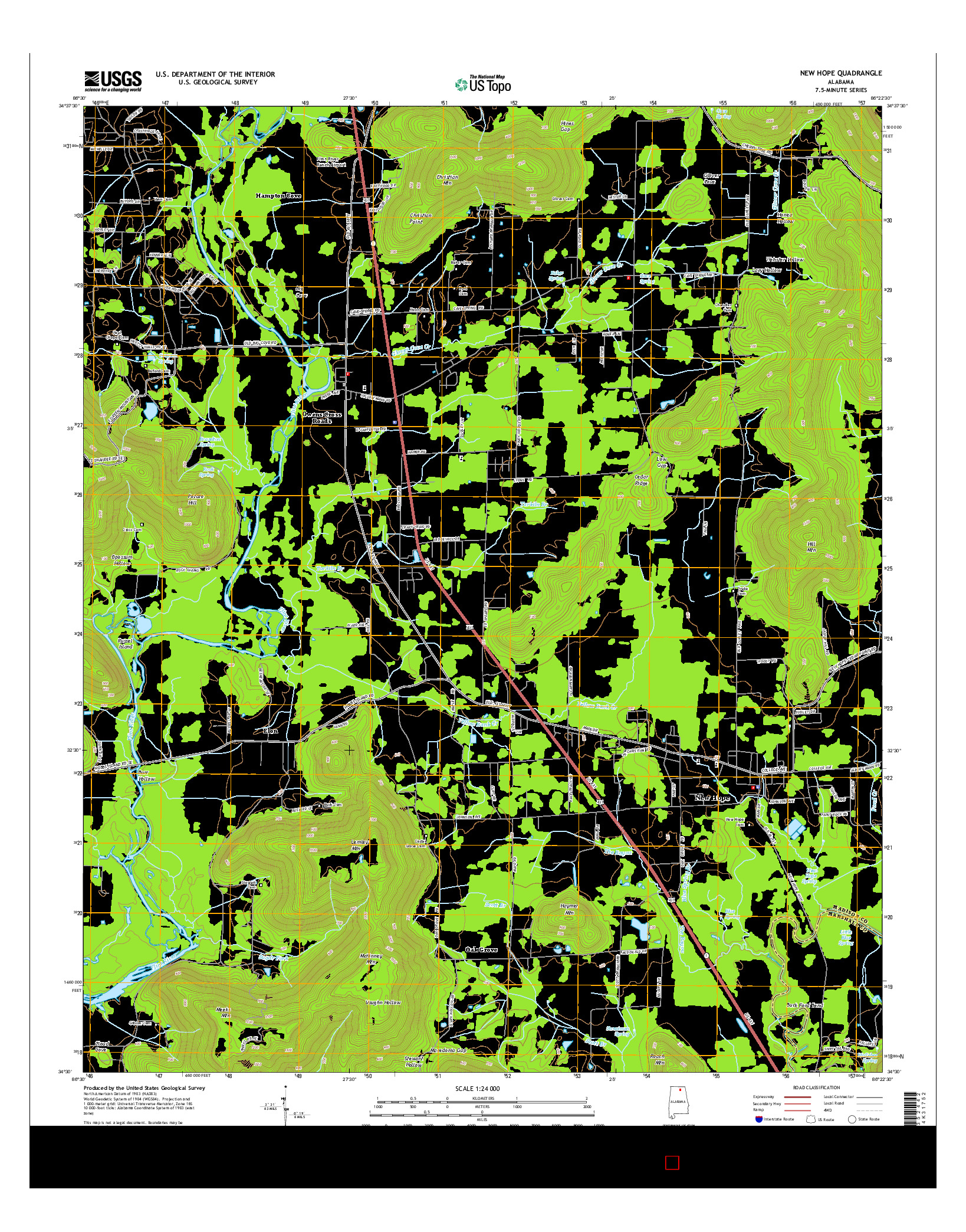 USGS US TOPO 7.5-MINUTE MAP FOR NEW HOPE, AL 2014