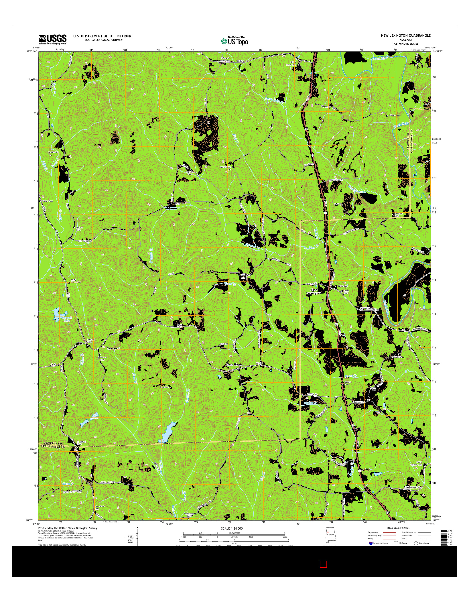USGS US TOPO 7.5-MINUTE MAP FOR NEW LEXINGTON, AL 2014