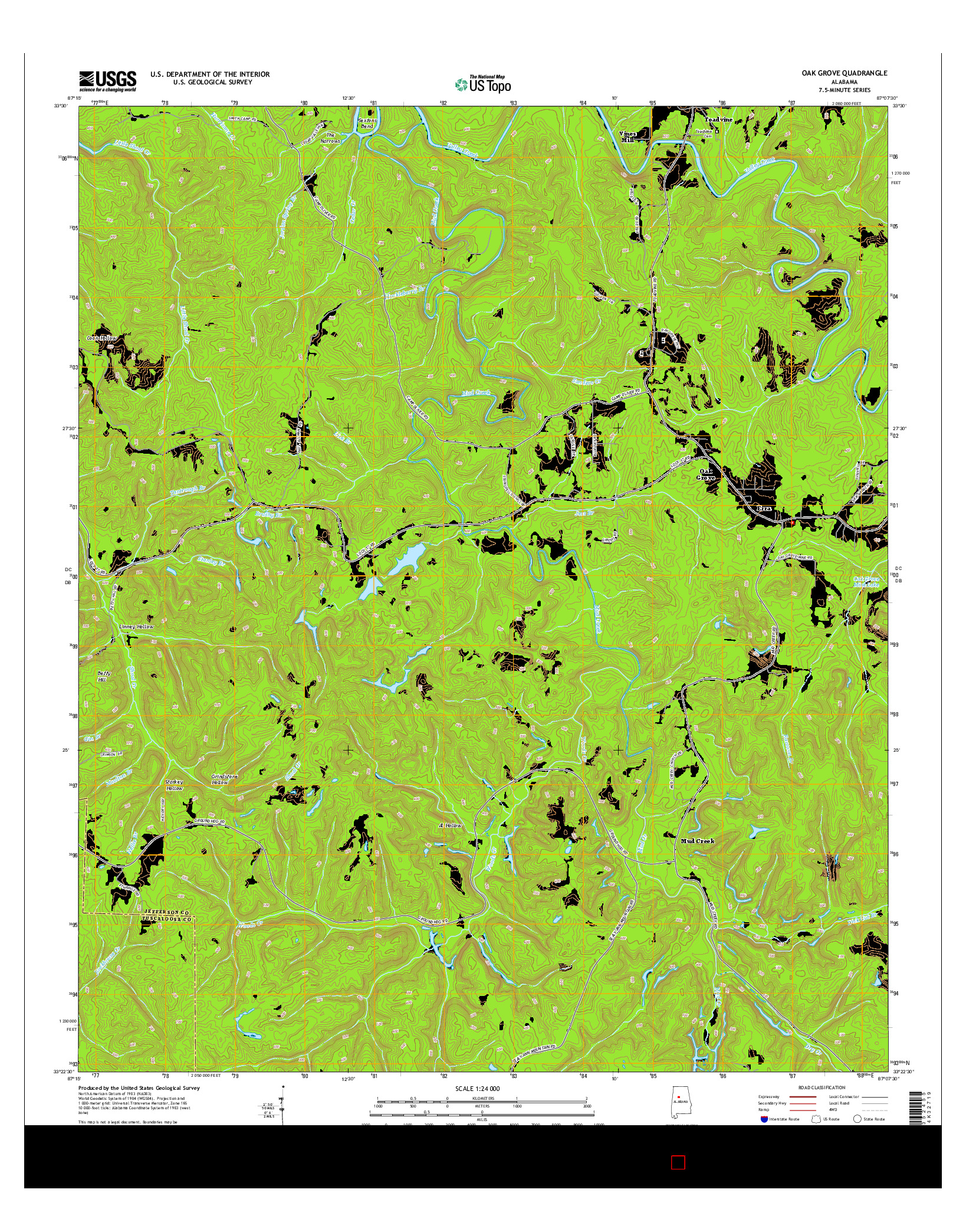 USGS US TOPO 7.5-MINUTE MAP FOR OAK GROVE, AL 2014