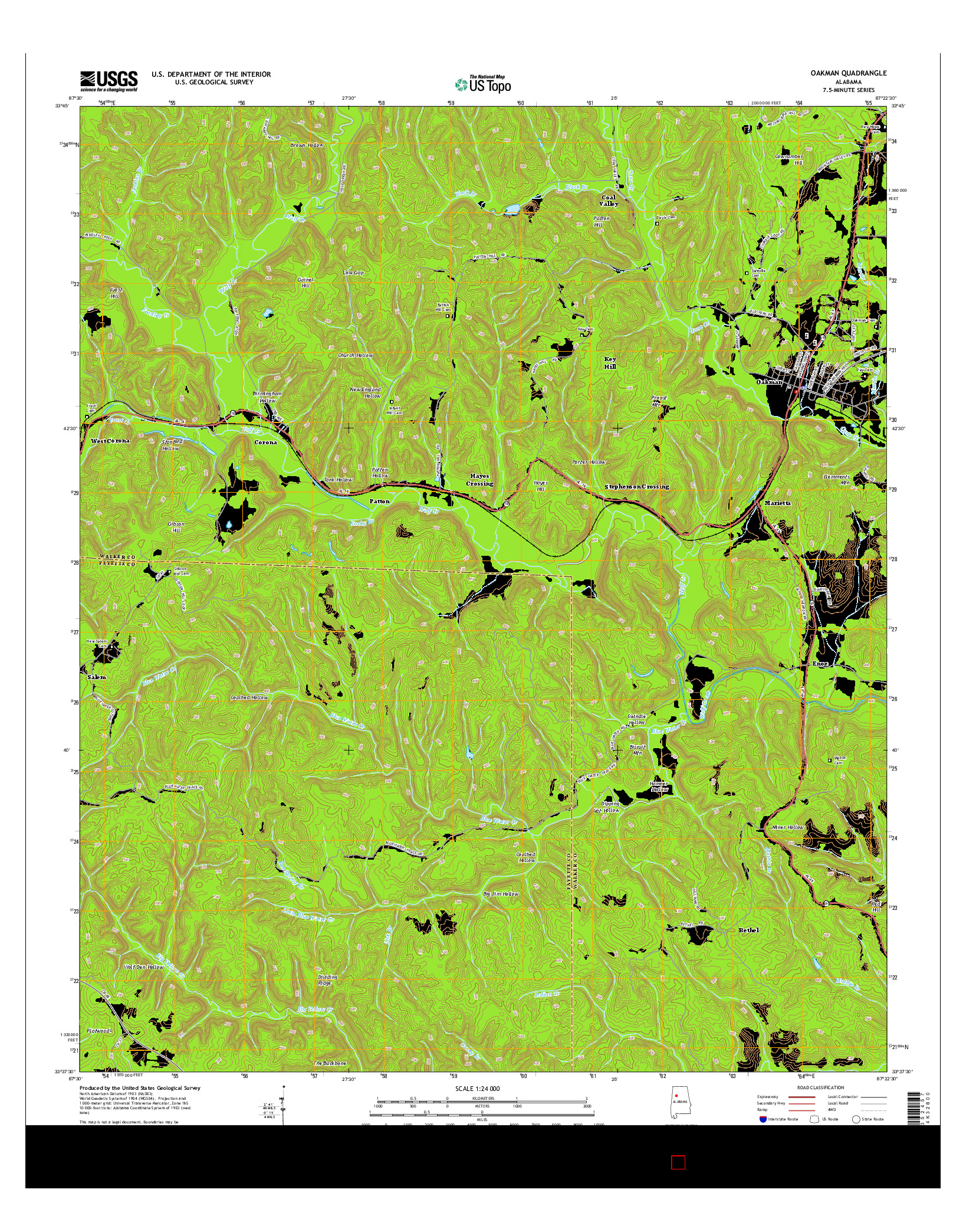 USGS US TOPO 7.5-MINUTE MAP FOR OAKMAN, AL 2014