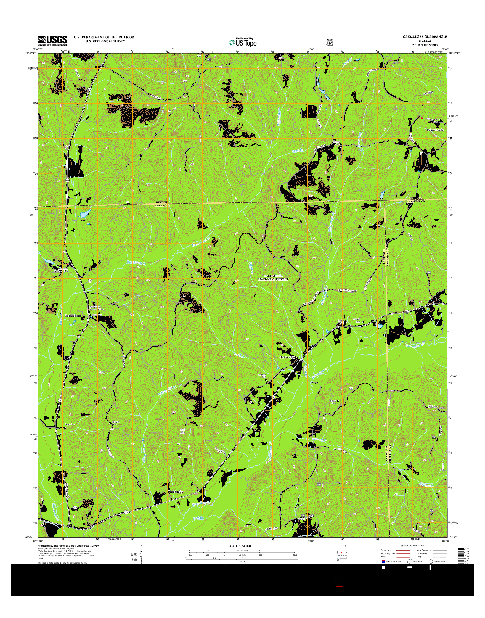 USGS US TOPO 7.5-MINUTE MAP FOR OAKMULGEE, AL 2014