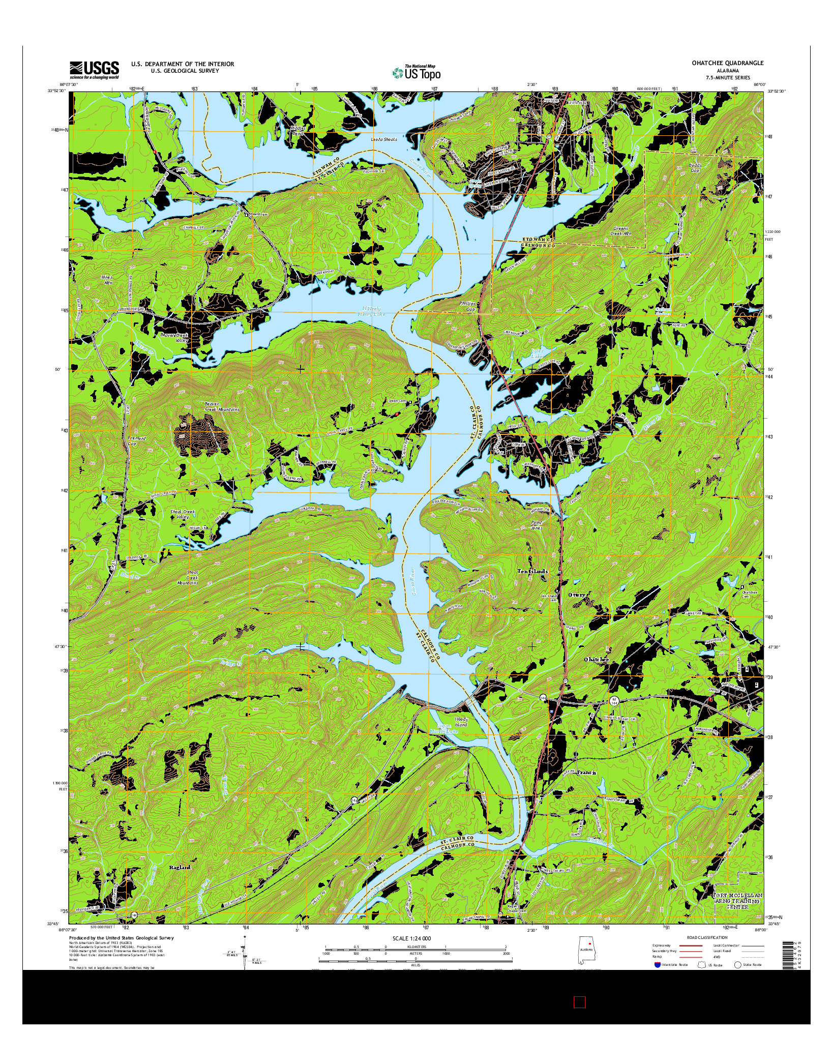 USGS US TOPO 7.5-MINUTE MAP FOR OHATCHEE, AL 2014