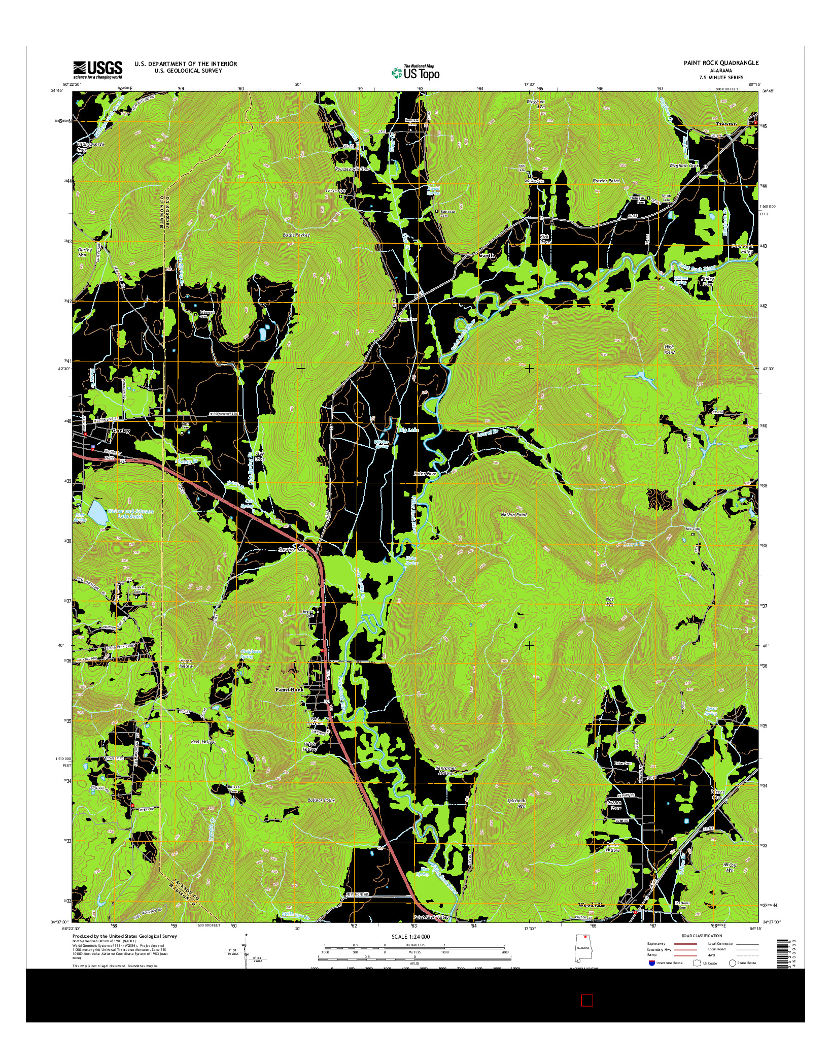 USGS US TOPO 7.5-MINUTE MAP FOR PAINT ROCK, AL 2014