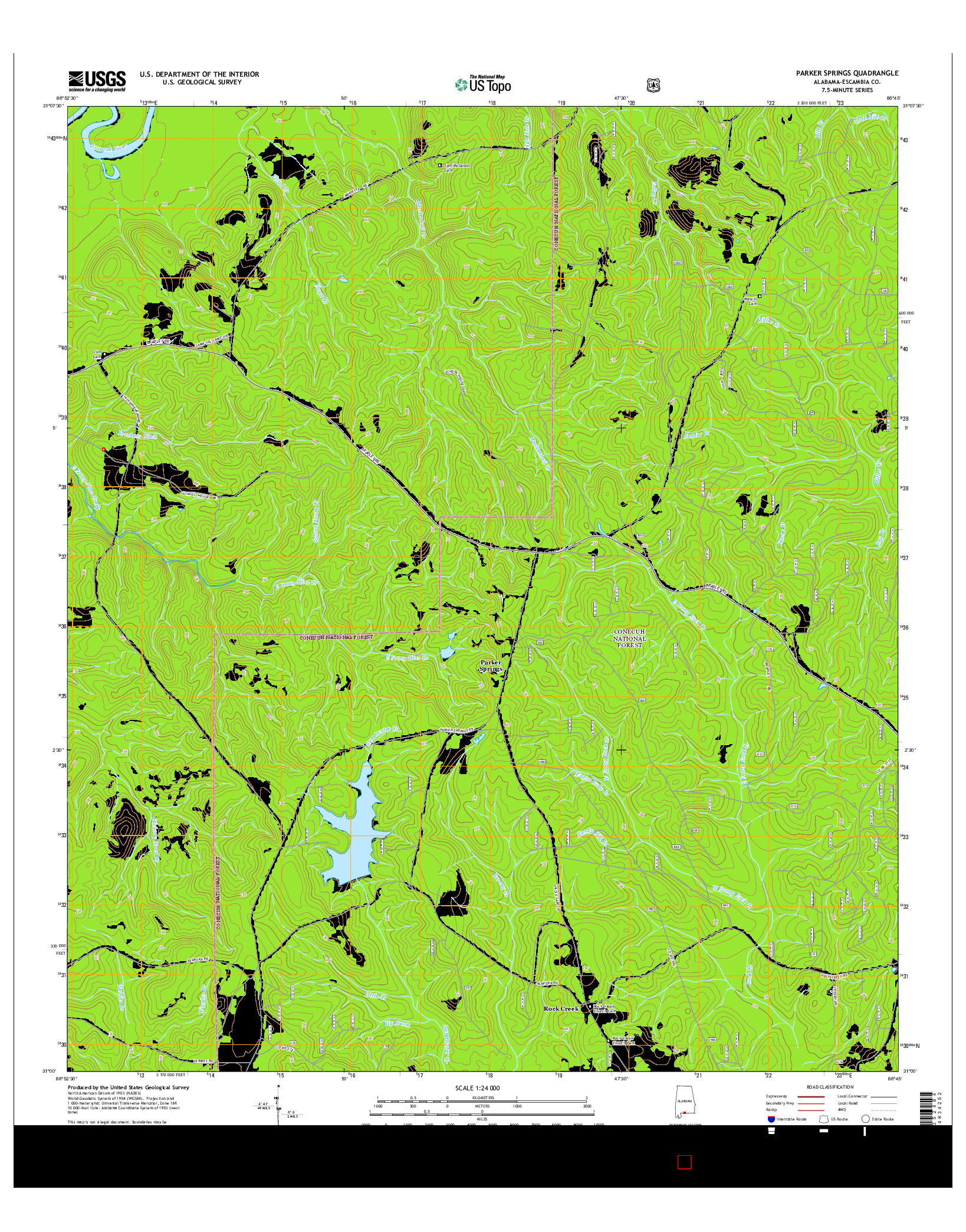 USGS US TOPO 7.5-MINUTE MAP FOR PARKER SPRINGS, AL 2014