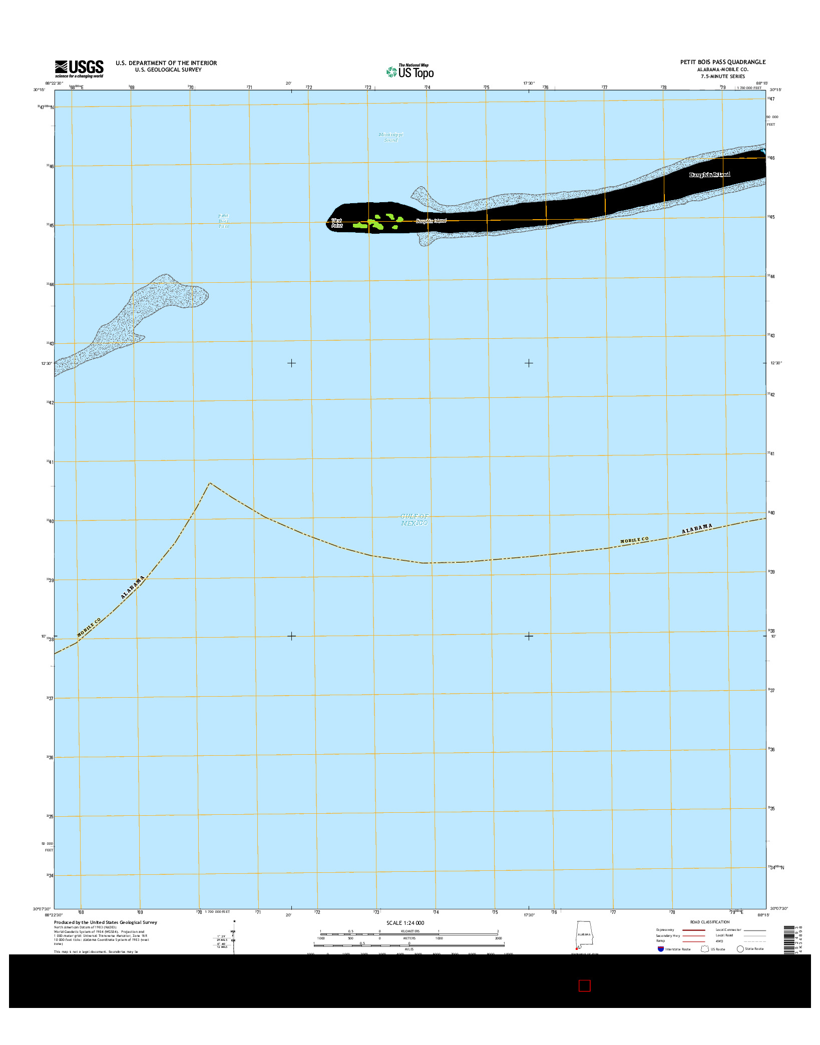 USGS US TOPO 7.5-MINUTE MAP FOR PETIT BOIS PASS, AL 2014