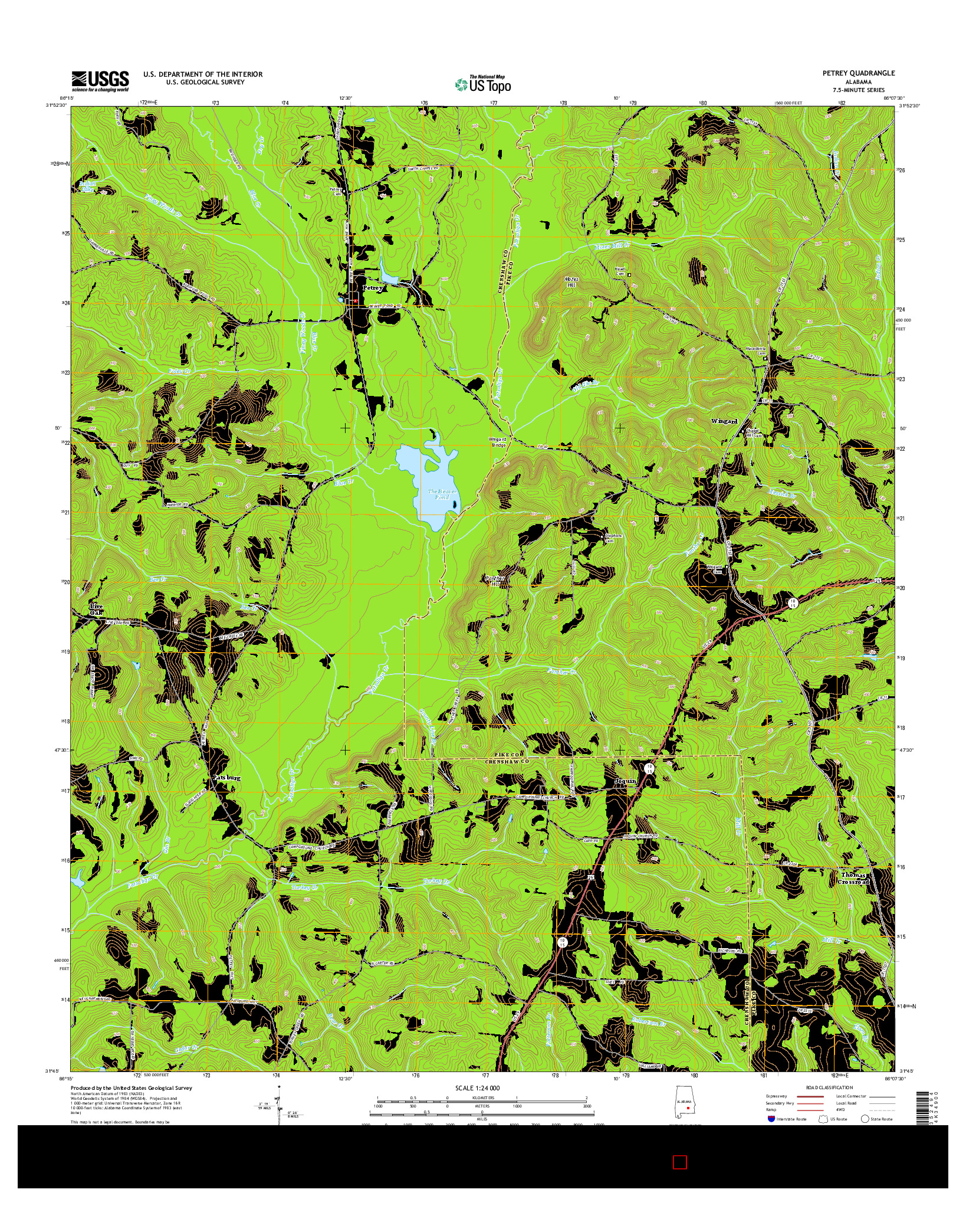 USGS US TOPO 7.5-MINUTE MAP FOR PETREY, AL 2014
