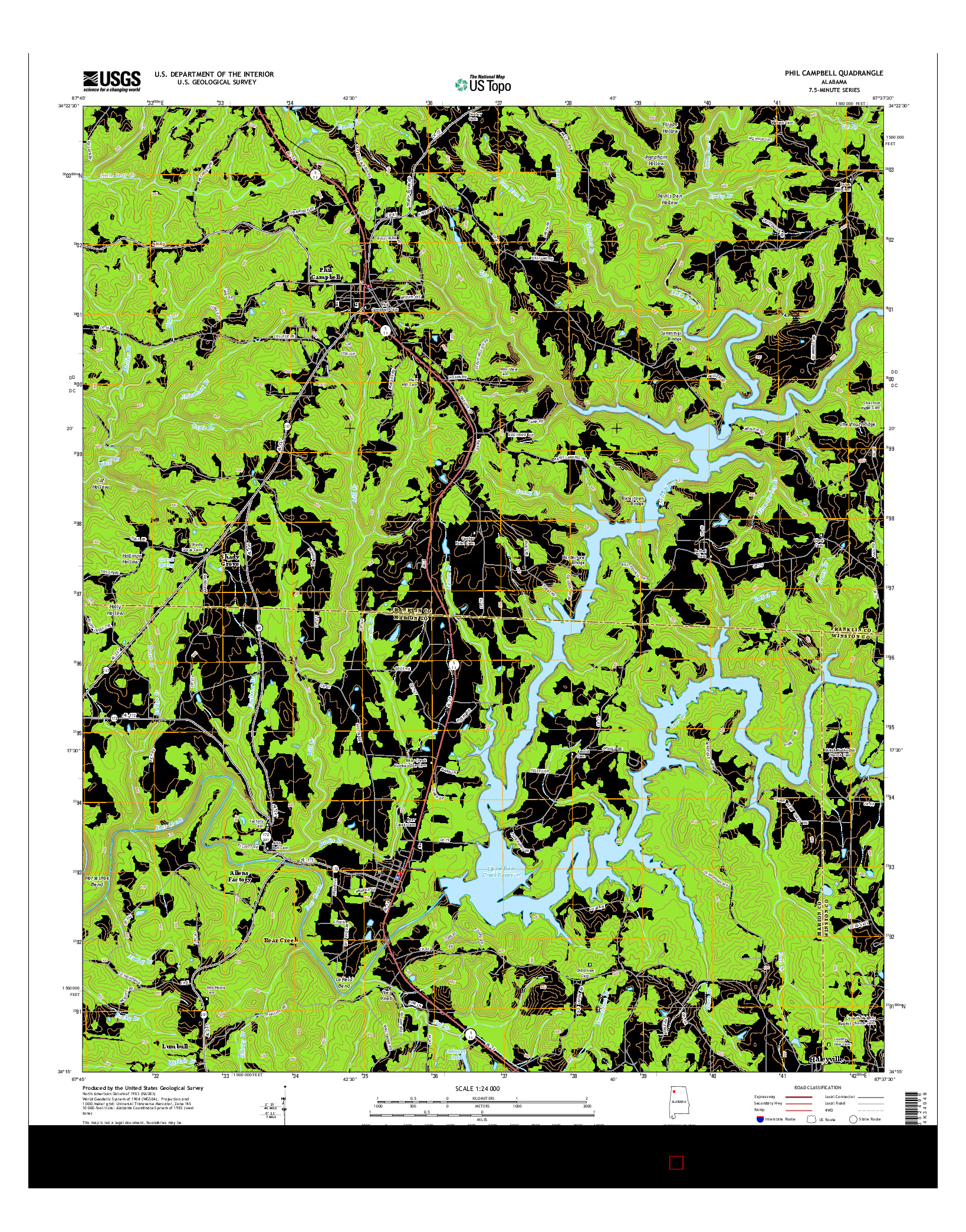 USGS US TOPO 7.5-MINUTE MAP FOR PHIL CAMPBELL, AL 2014