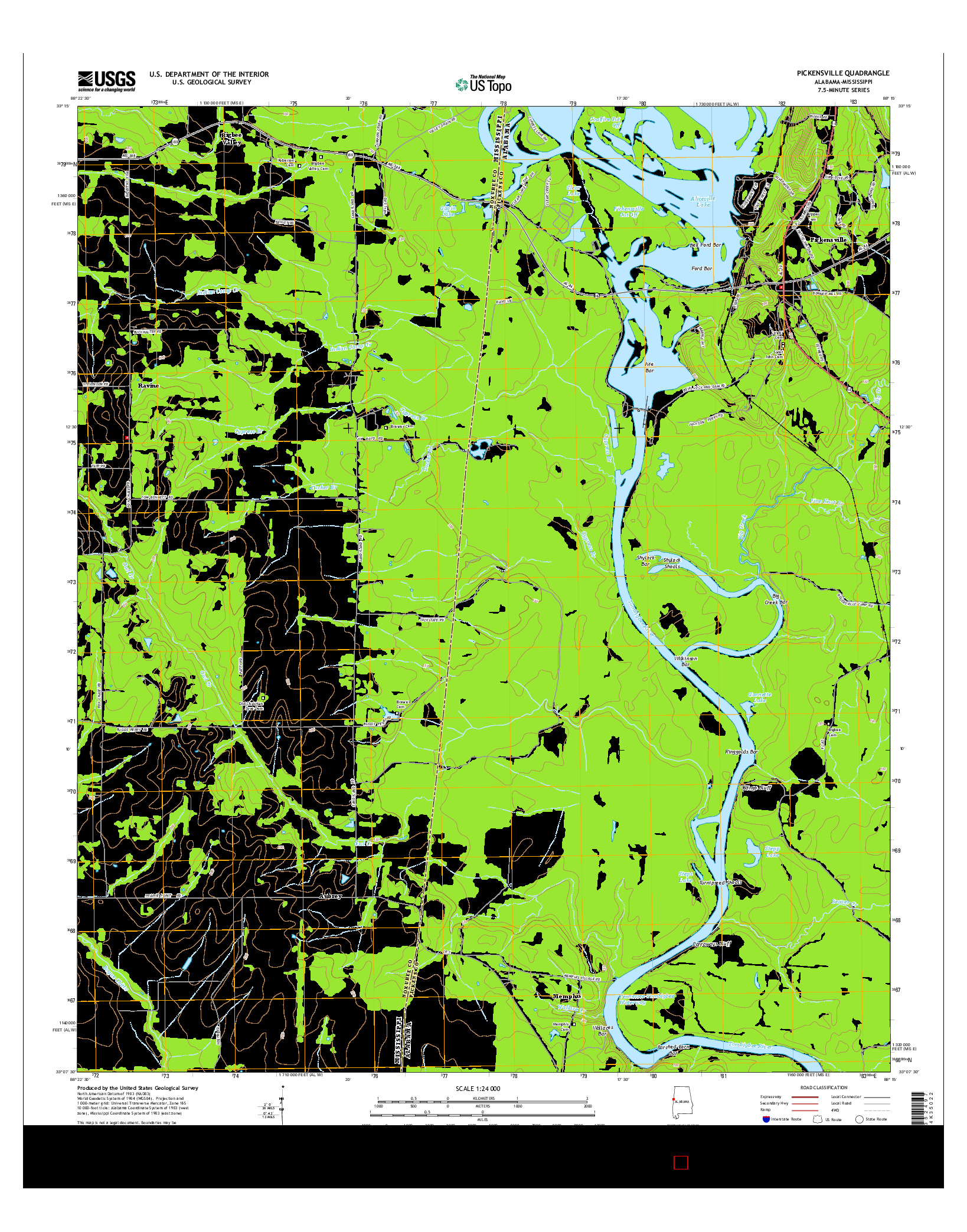 USGS US TOPO 7.5-MINUTE MAP FOR PICKENSVILLE, AL-MS 2014