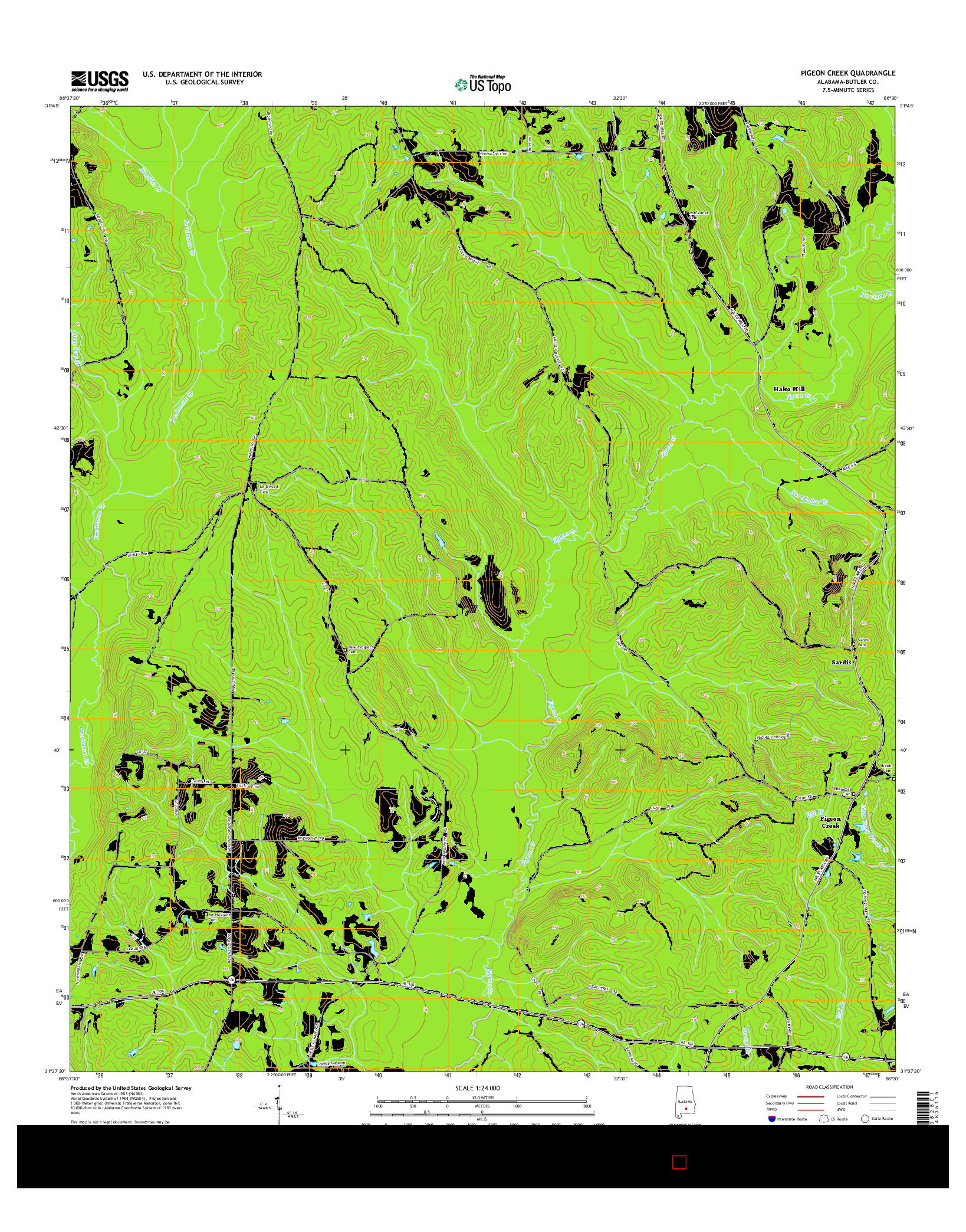 USGS US TOPO 7.5-MINUTE MAP FOR PIGEON CREEK, AL 2014