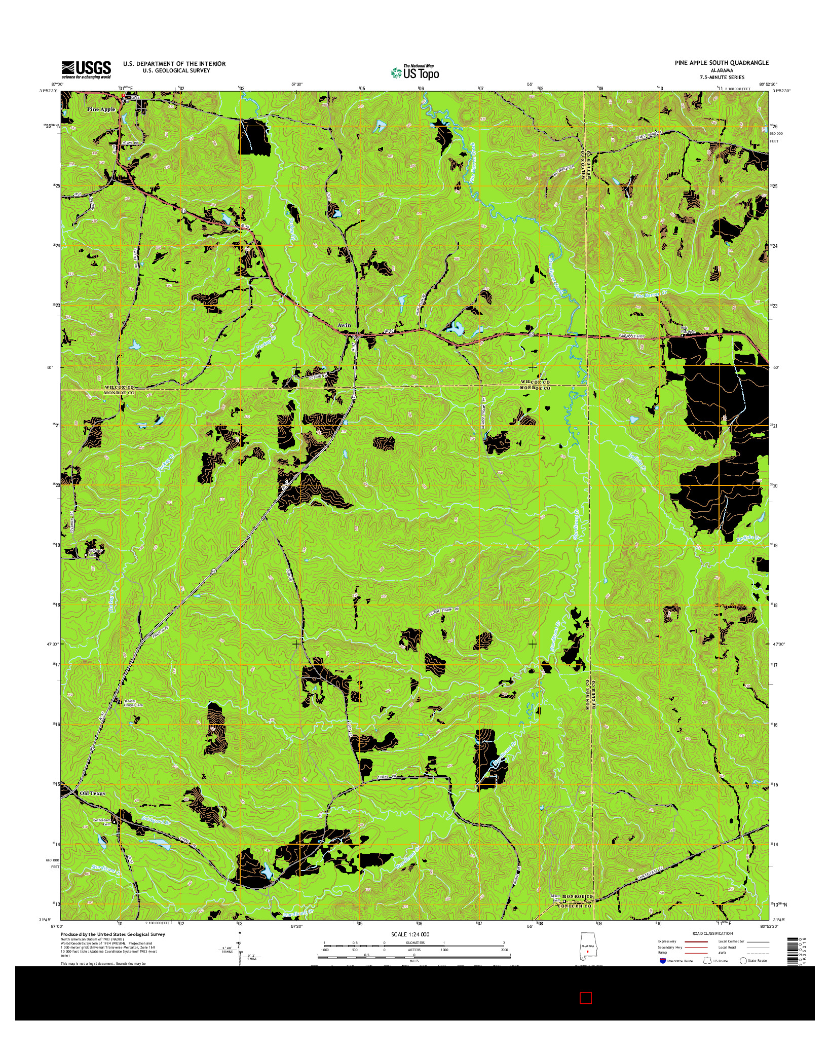 USGS US TOPO 7.5-MINUTE MAP FOR PINE APPLE SOUTH, AL 2014