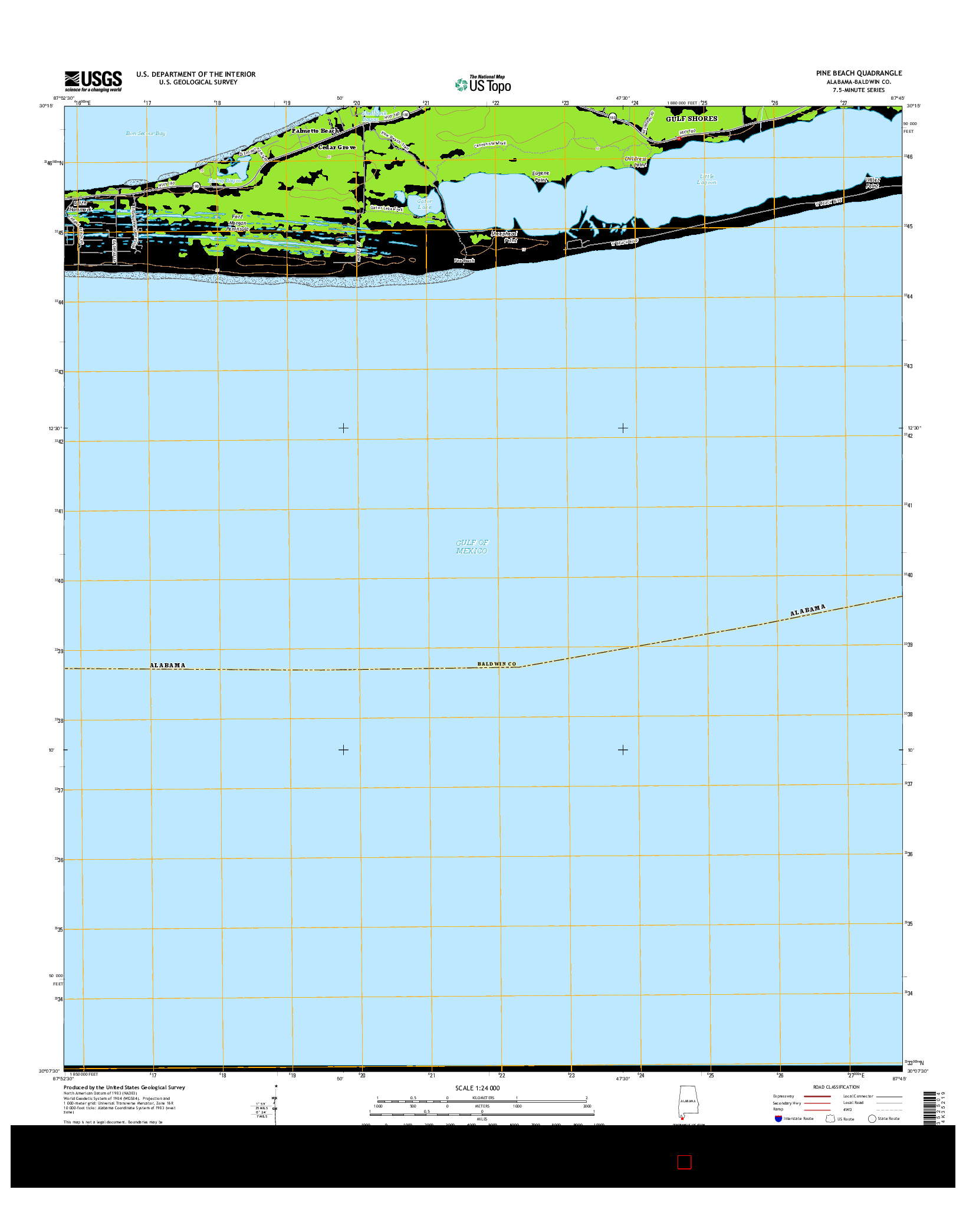 USGS US TOPO 7.5-MINUTE MAP FOR PINE BEACH, AL 2014