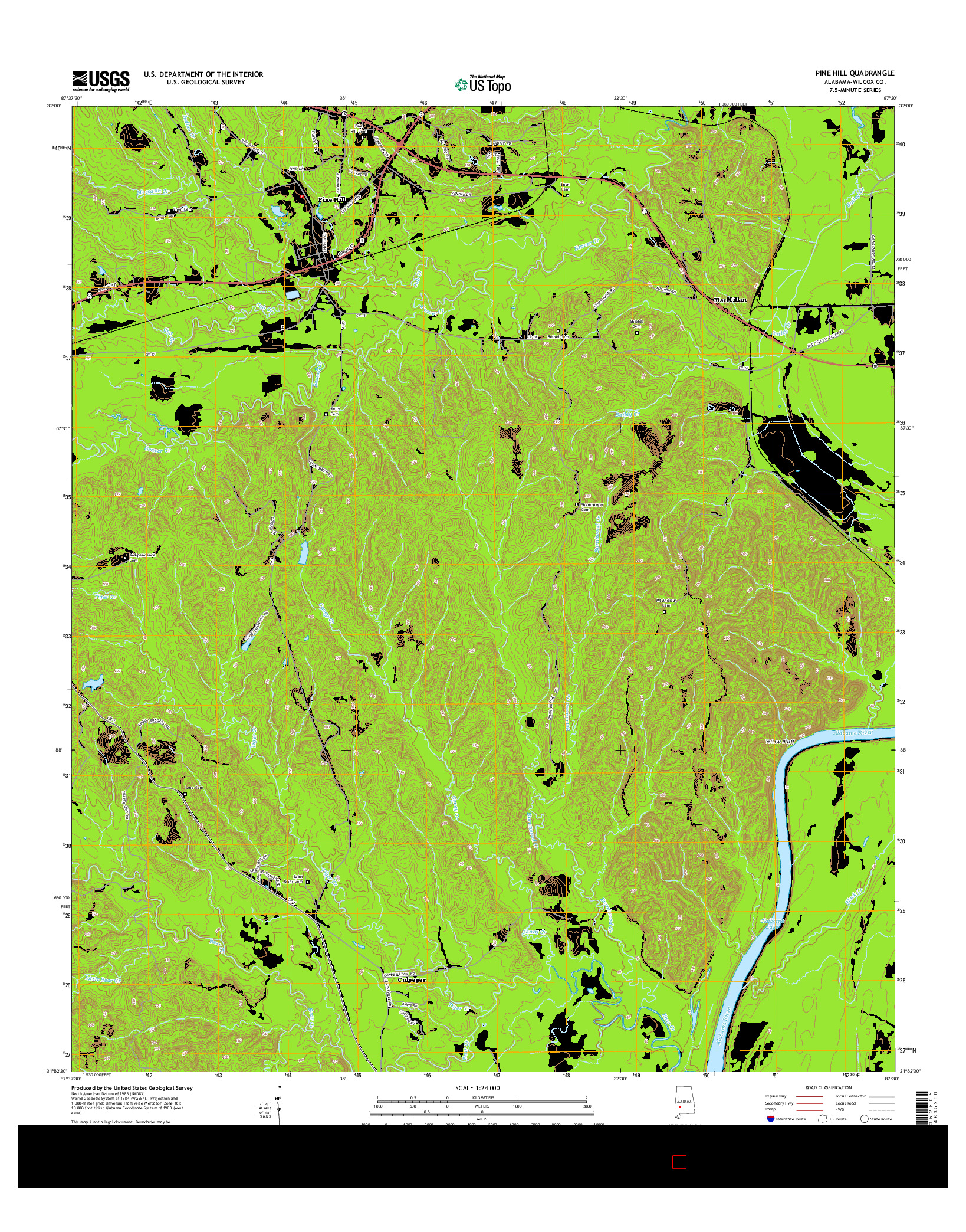 USGS US TOPO 7.5-MINUTE MAP FOR PINE HILL, AL 2014