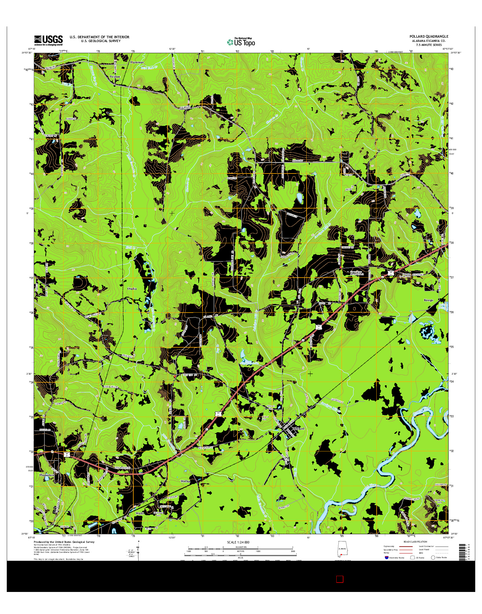 USGS US TOPO 7.5-MINUTE MAP FOR POLLARD, AL 2014