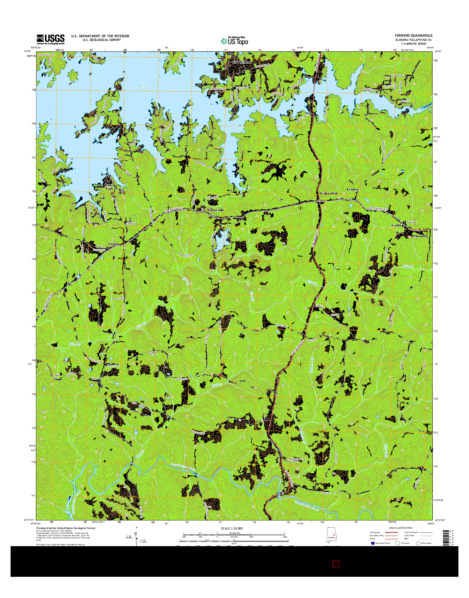 USGS US TOPO 7.5-MINUTE MAP FOR PONDERS, AL 2014
