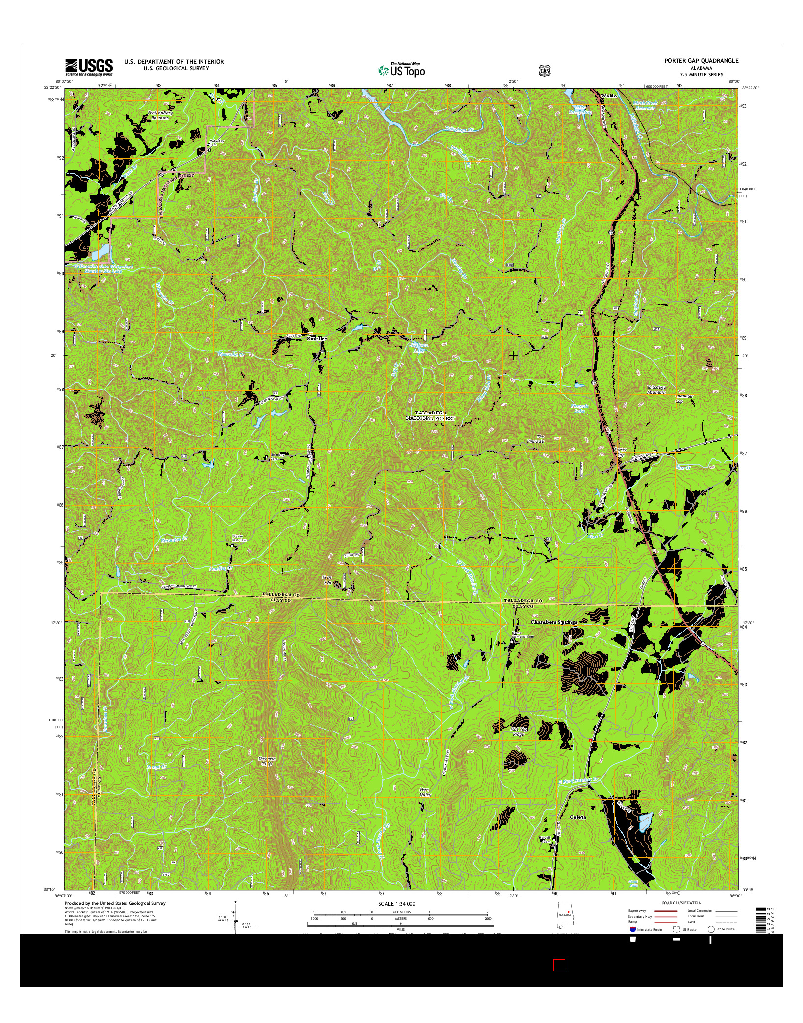 USGS US TOPO 7.5-MINUTE MAP FOR PORTER GAP, AL 2014