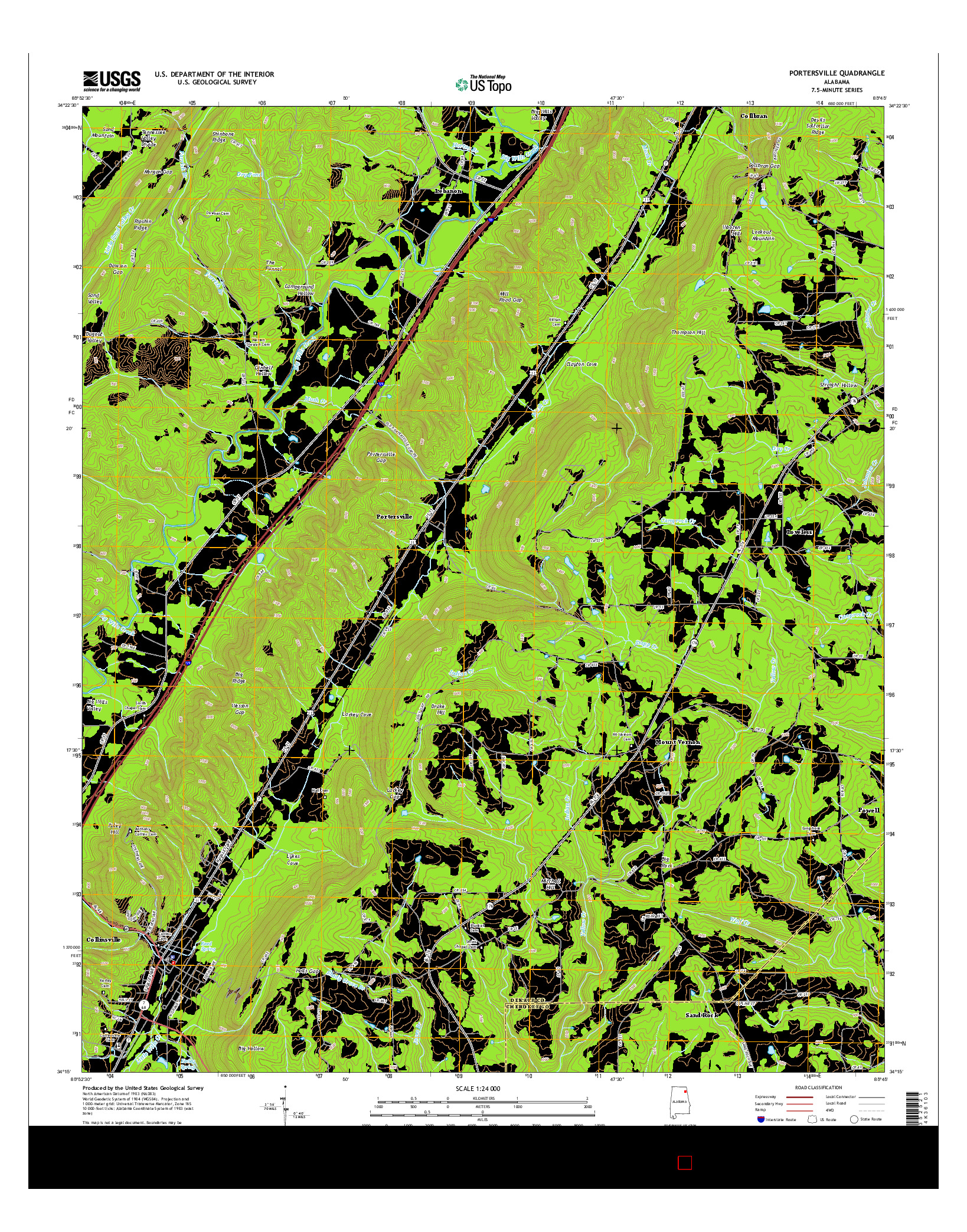 USGS US TOPO 7.5-MINUTE MAP FOR PORTERSVILLE, AL 2014