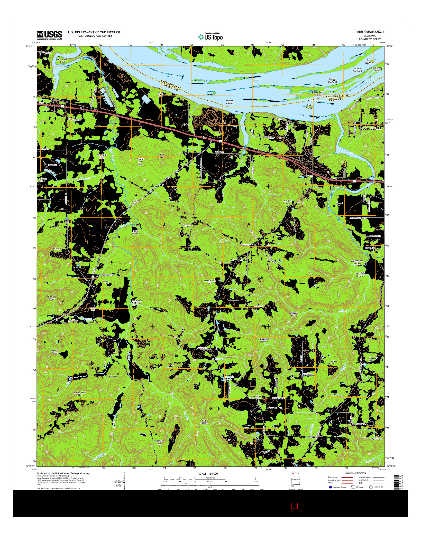 USGS US TOPO 7.5-MINUTE MAP FOR PRIDE, AL 2014