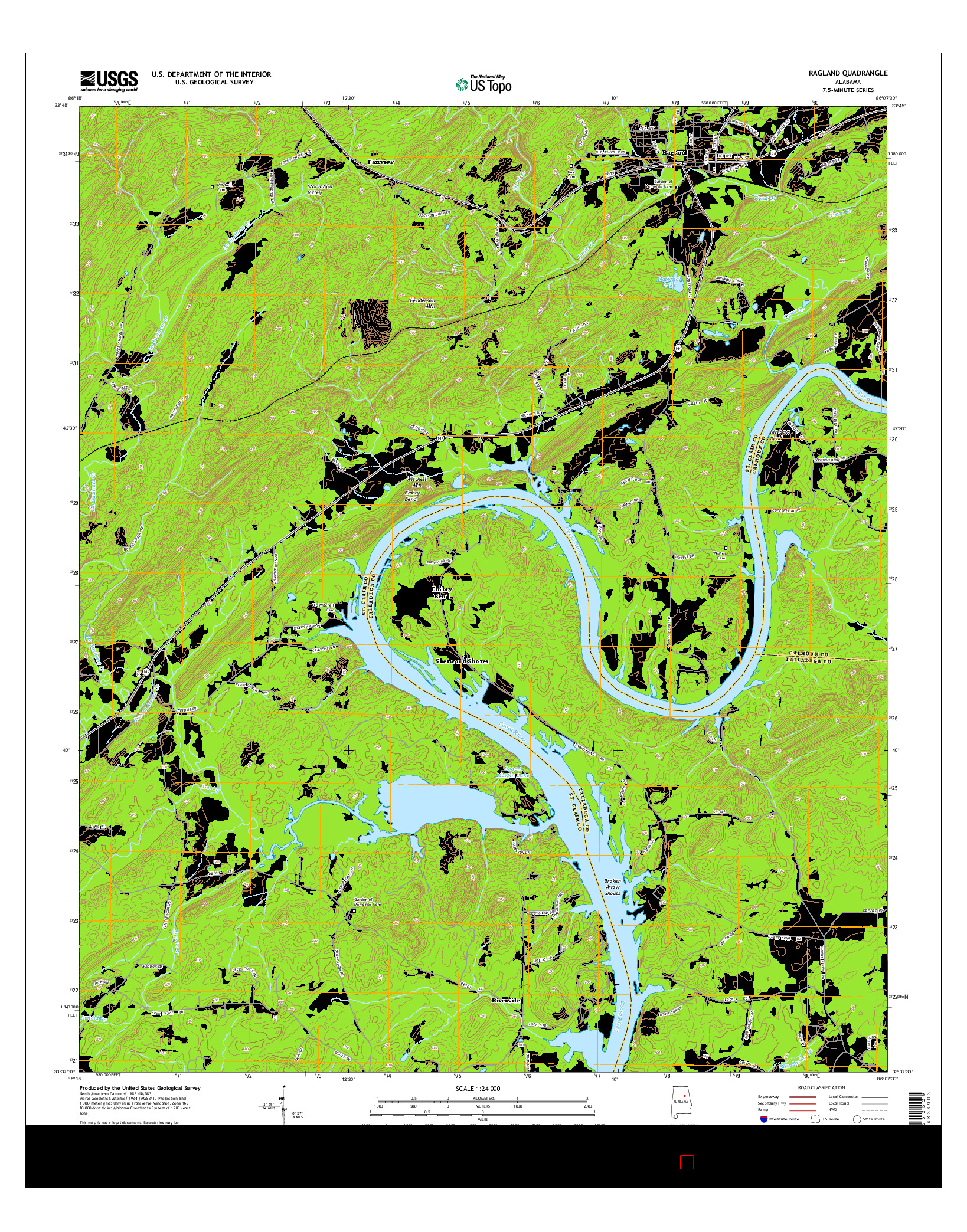 USGS US TOPO 7.5-MINUTE MAP FOR RAGLAND, AL 2014